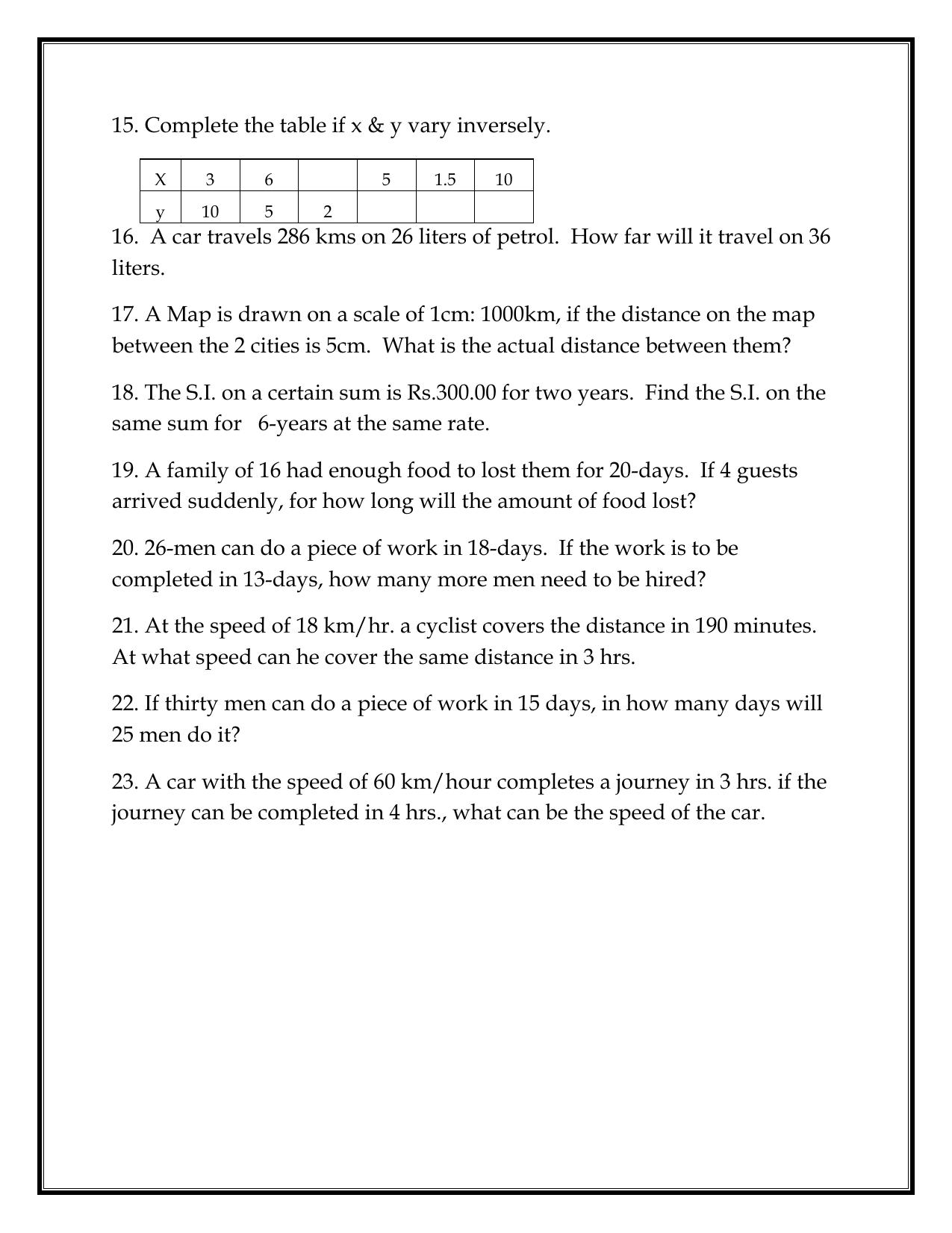 CBSE Worksheets for Class 8 Mathematics Direct and Inverse Proportions Assignment 2 - Page 3