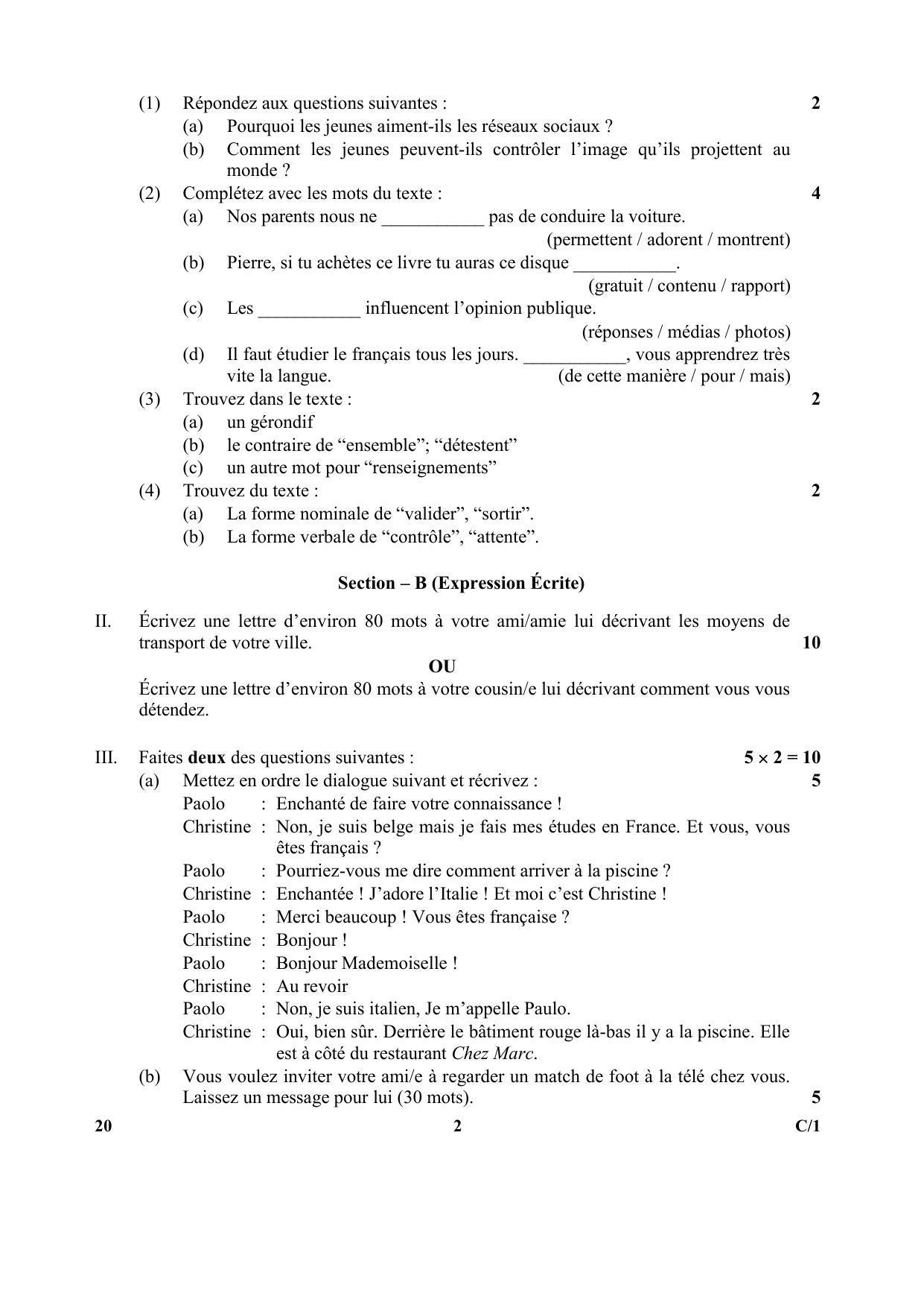 CBSE Class 10 20 (French) 2018 Compartment Question Paper - Page 2