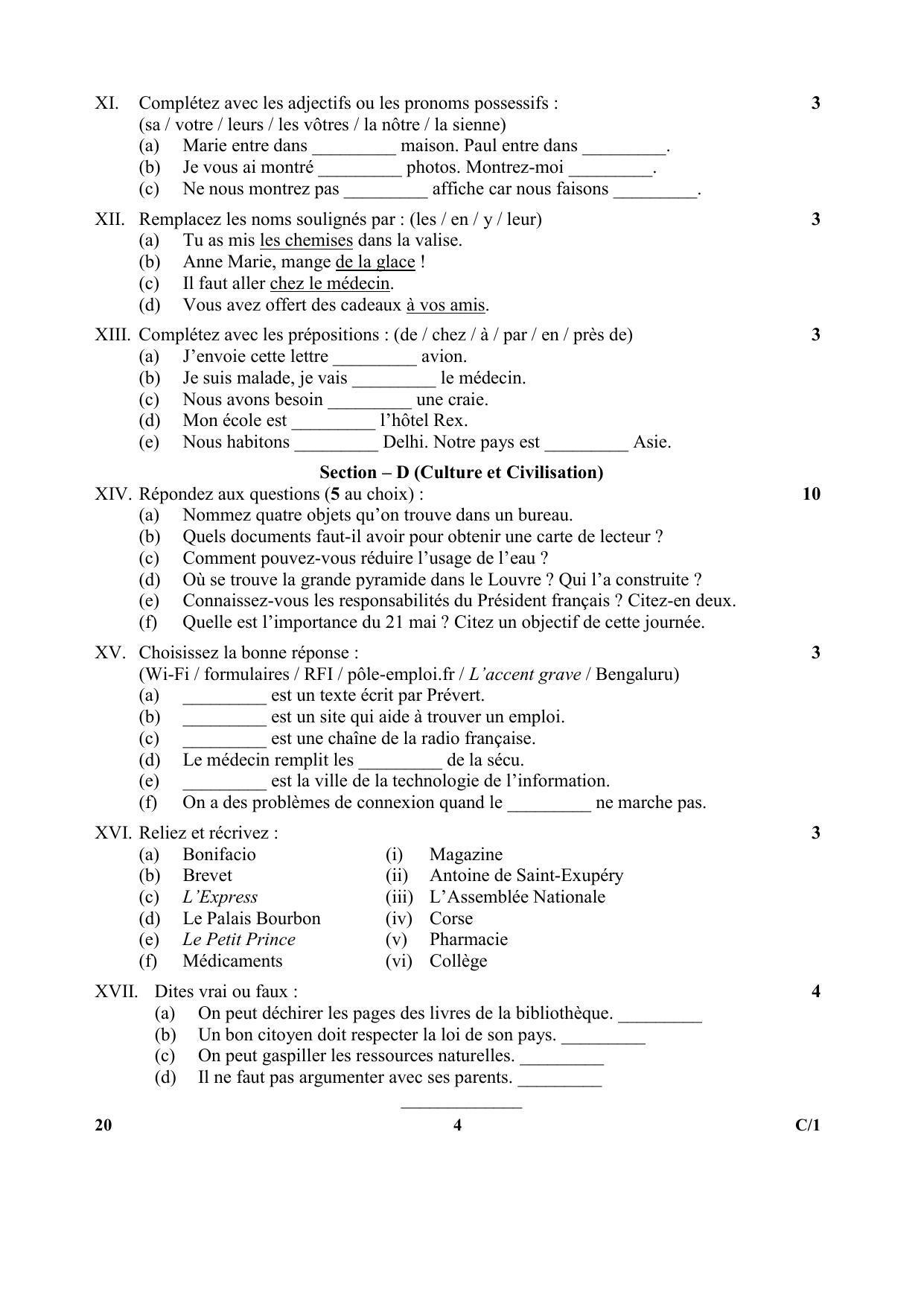 CBSE Class 10 20 (French) 2018 Compartment Question Paper - Page 4
