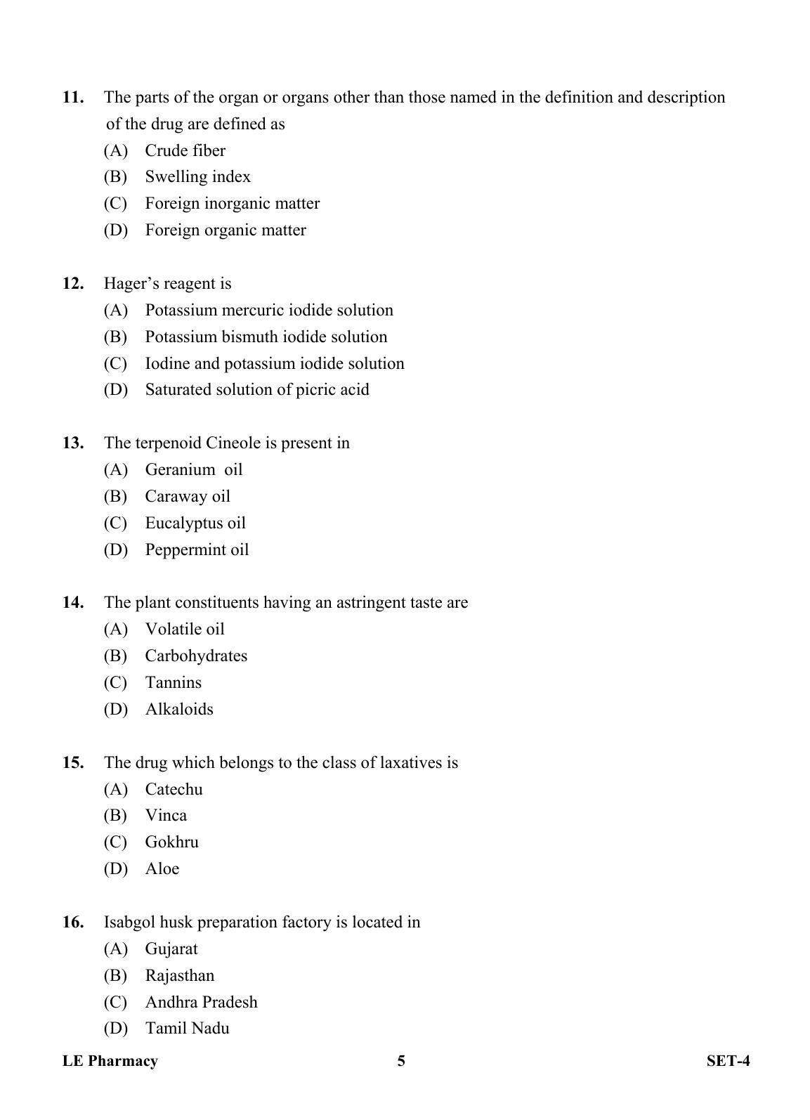 OJEE 2013 LE Pharm Set 4 Question Paper - Page 4