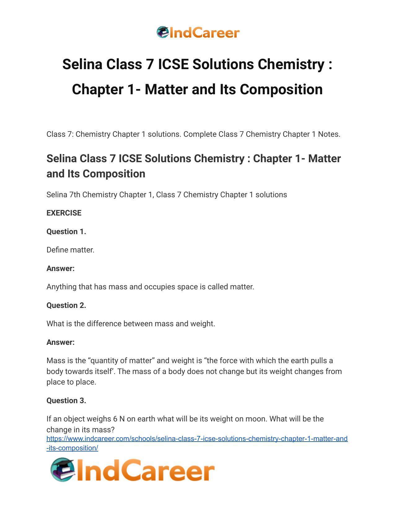 Selina Class 7 ICSE Solutions Chemistry : Chapter 1- Matter and Its Composition - Page 2