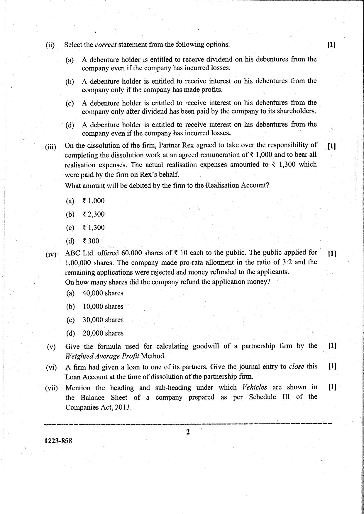 ISC Class 12 Accounts 2023 Question Paper - Page 2