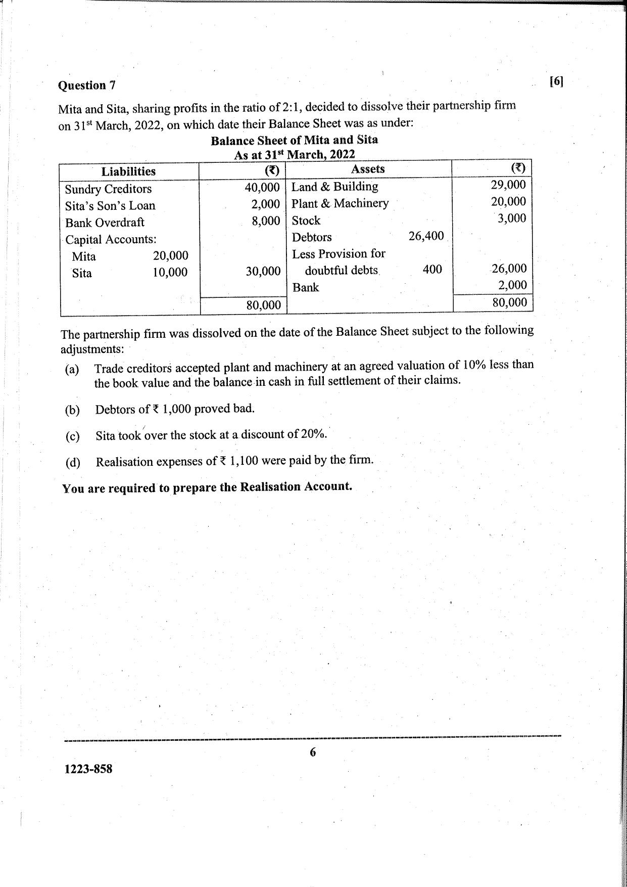 ISC Class 12 Accounts 2023 Question Paper - Page 6