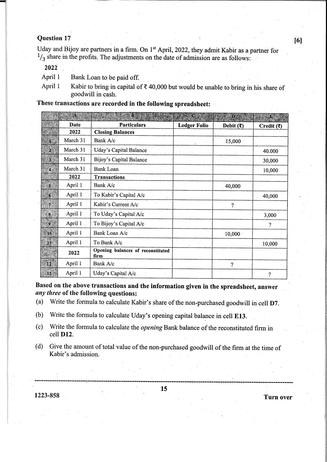 ISC Class 12 Accounts 2023 Question Paper - Page 15