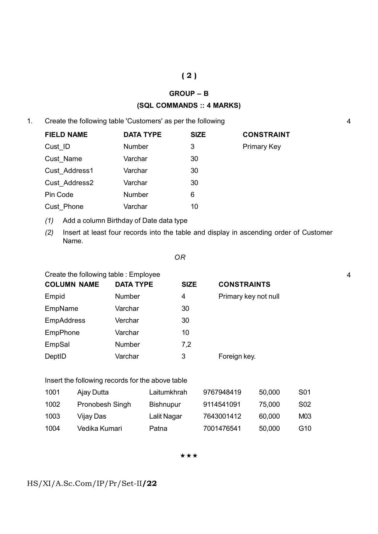 Meghalaya Board (MBOSE) Class 11 Informatic Practices Set I to Set VII (practical) 2022 Question Paper - Page 5