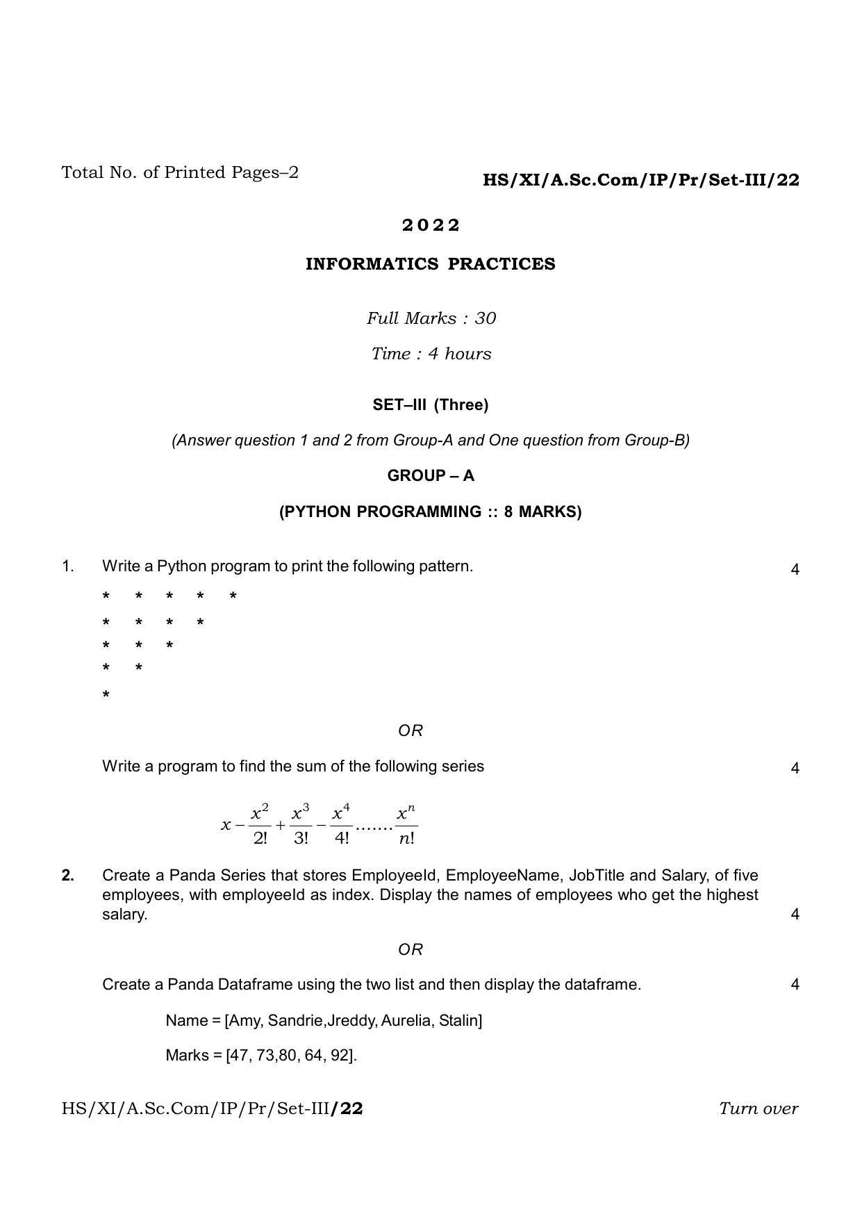 Meghalaya Board (MBOSE) Class 11 Informatic Practices Set I to Set VII (practical) 2022 Question Paper - Page 6