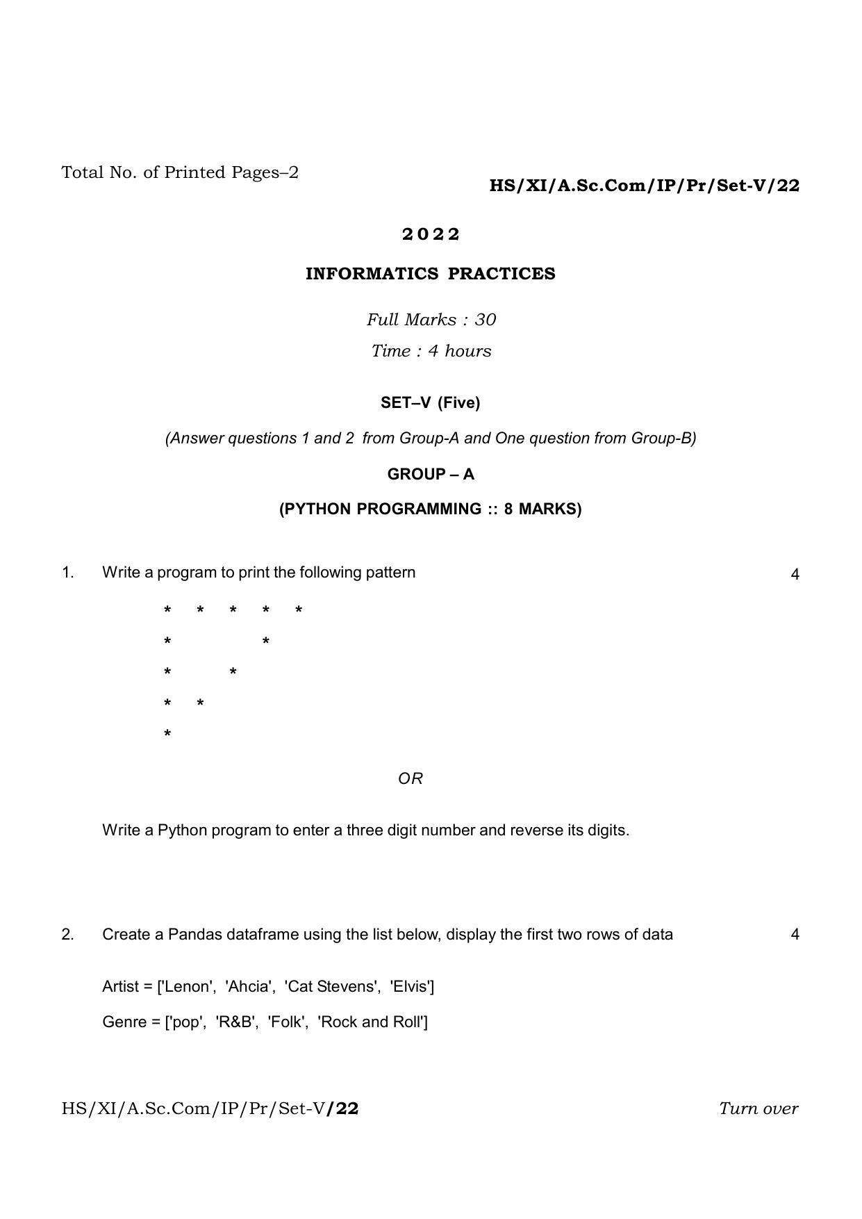 Meghalaya Board (MBOSE) Class 11 Informatic Practices Set I to Set VII (practical) 2022 Question Paper - Page 10