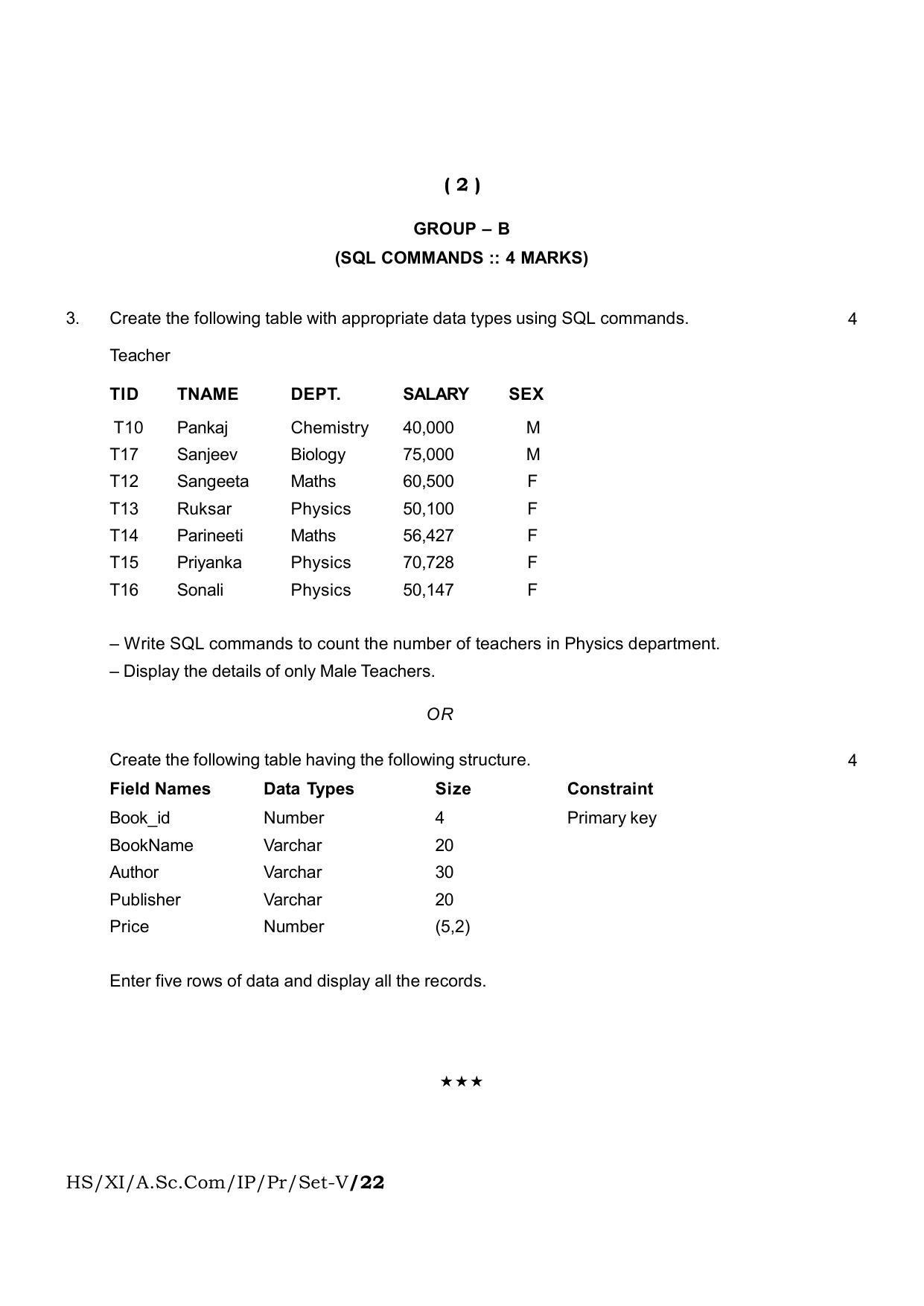 Meghalaya Board (MBOSE) Class 11 Informatic Practices Set I to Set VII (practical) 2022 Question Paper - Page 11