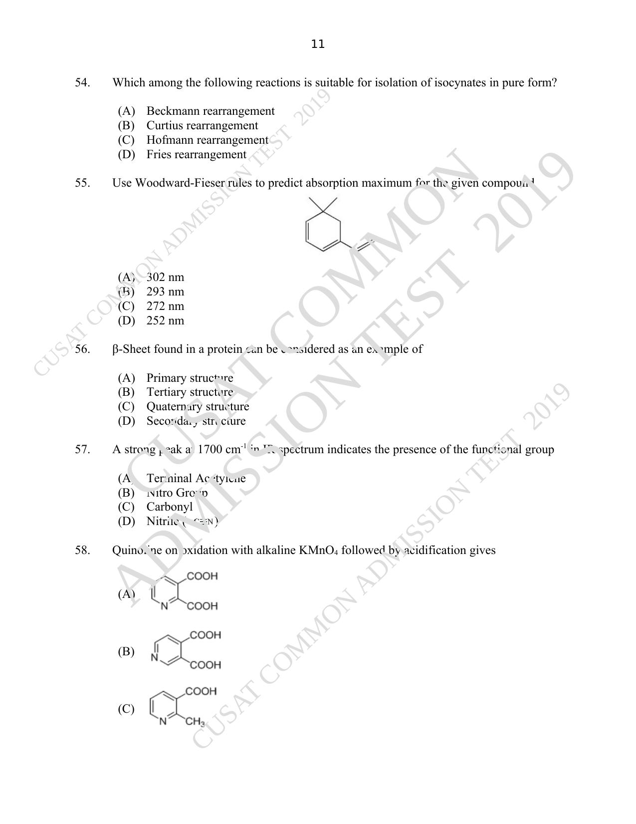CUSAT CAT 2019 Msc Chemistry Question Paper With Answer Key - Page 11