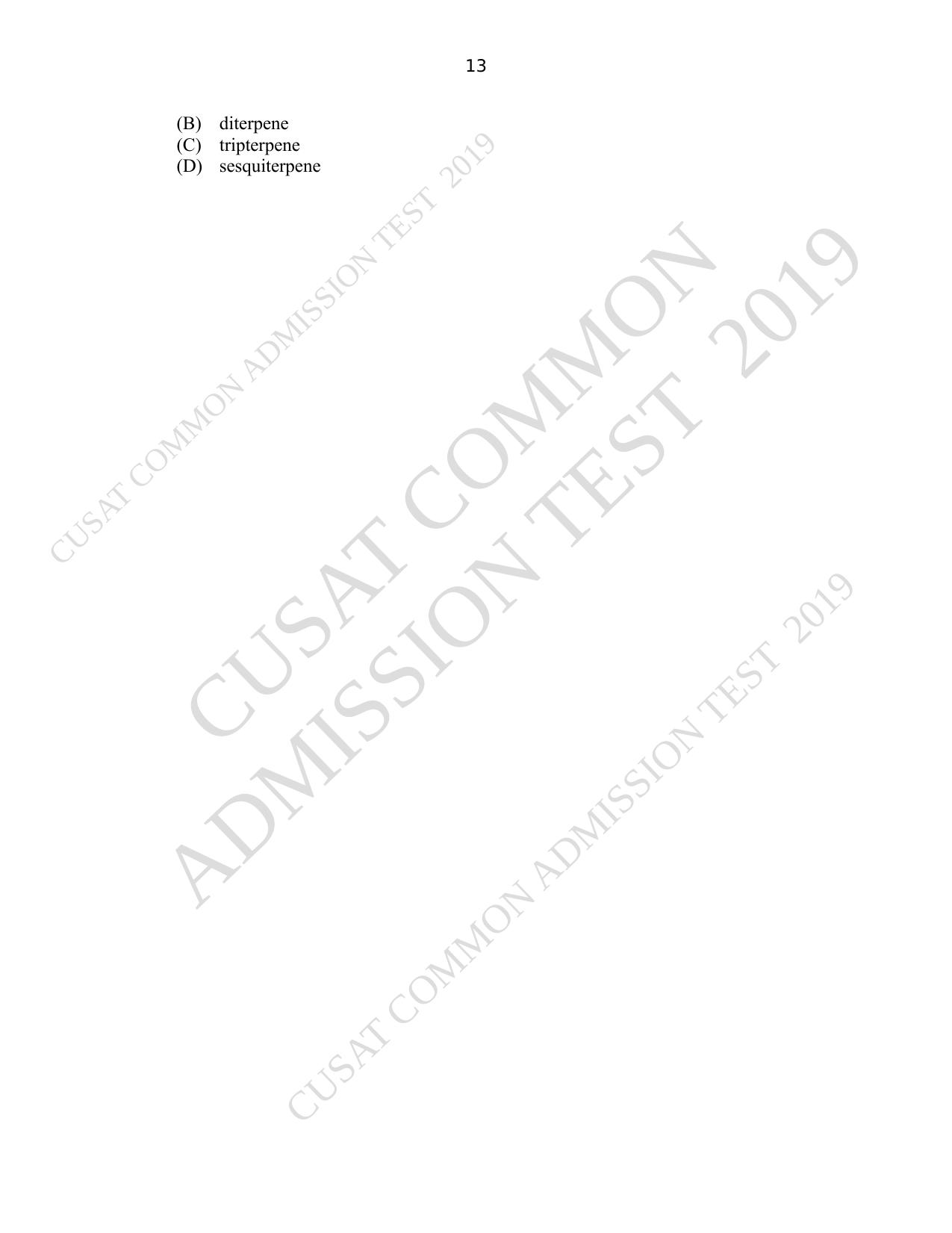 CUSAT CAT 2019 Msc Chemistry Question Paper With Answer Key - Page 13