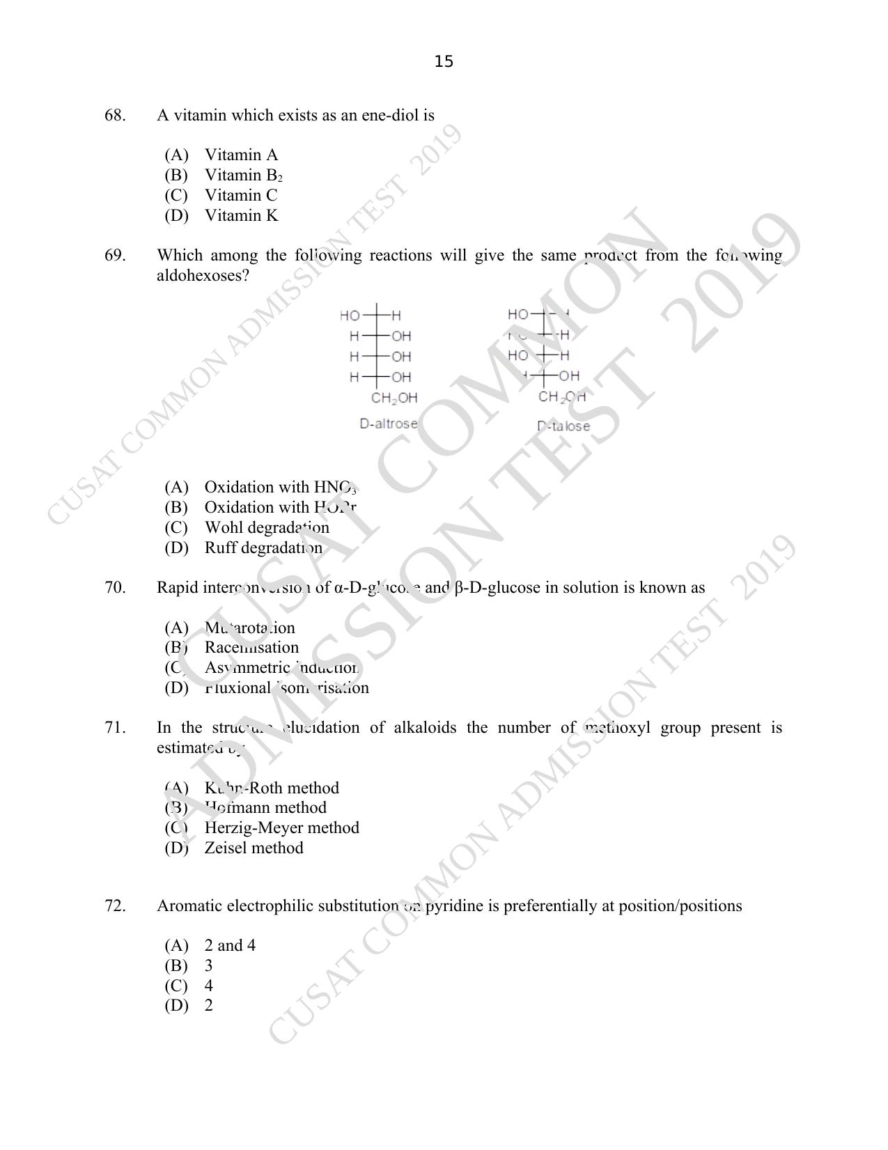 CUSAT CAT 2019 Msc Chemistry Question Paper With Answer Key - Page 15