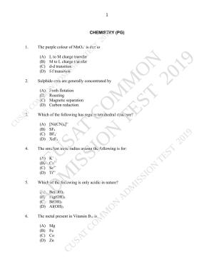 CUSAT CAT 2019 Msc Chemistry Question Paper With Answer Key
