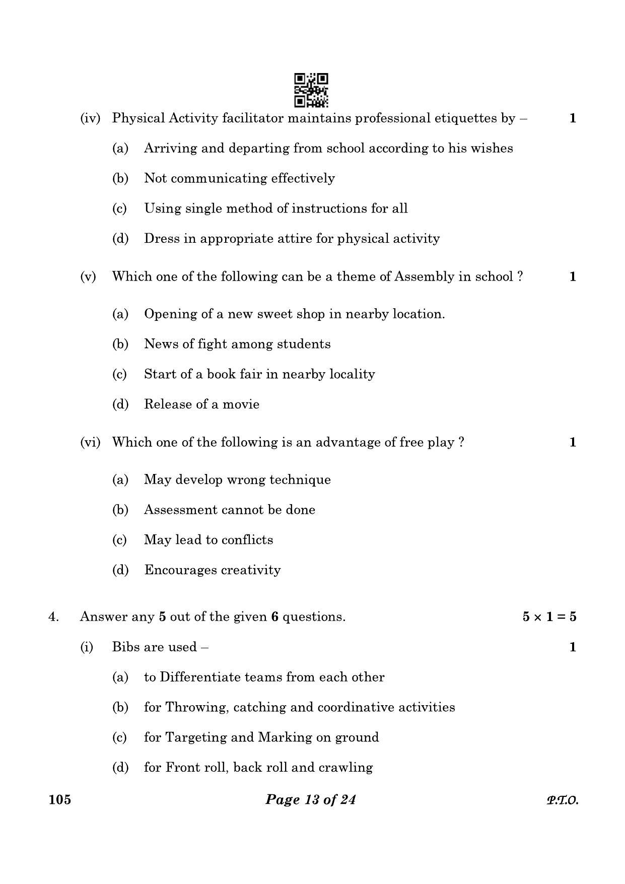 CBSE Class 10 105_Physical Activity Trainer 2023 Question Paper - Page 13