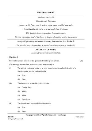 ICSE Class 10 WESTERN MUSIC 2023 Question Paper