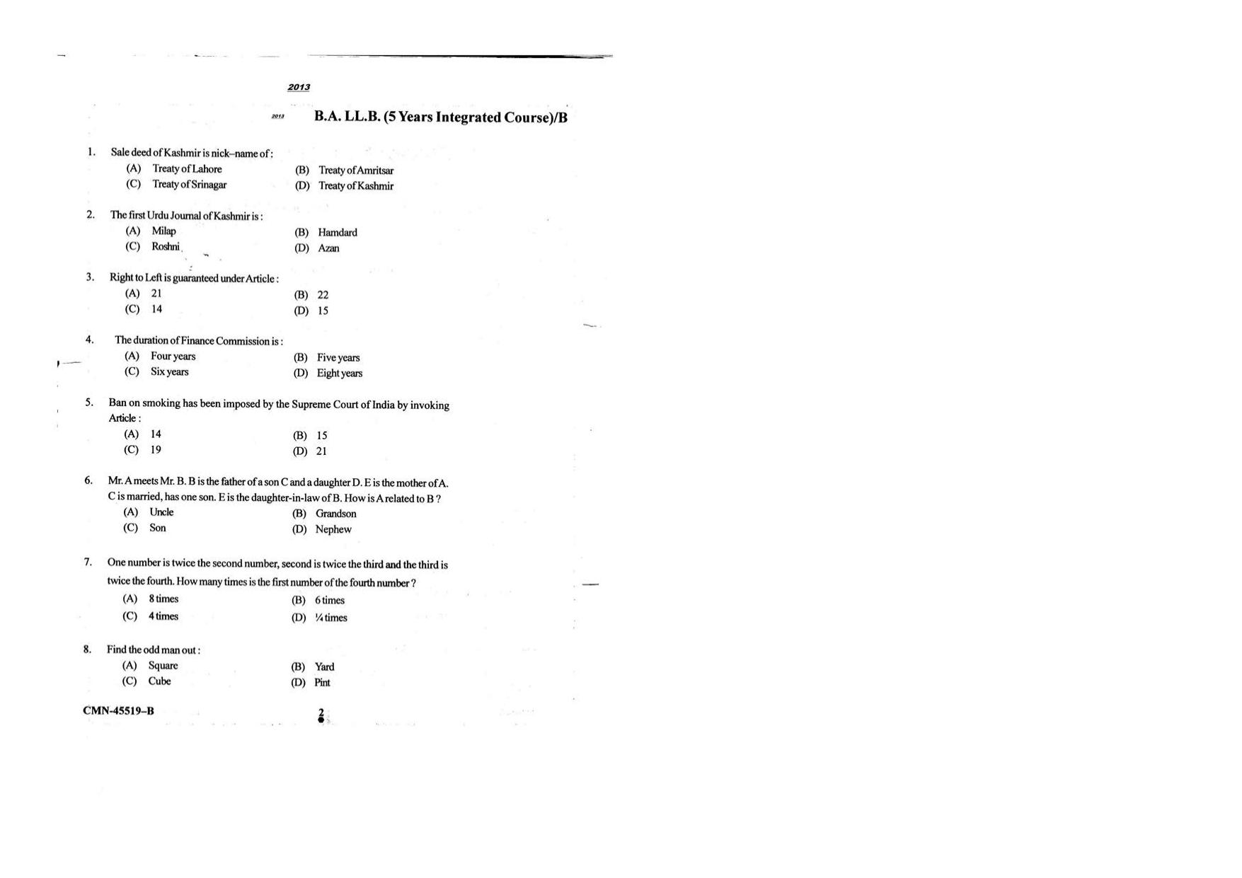 KUET 2024 BA LLB Question Paper - Page 44