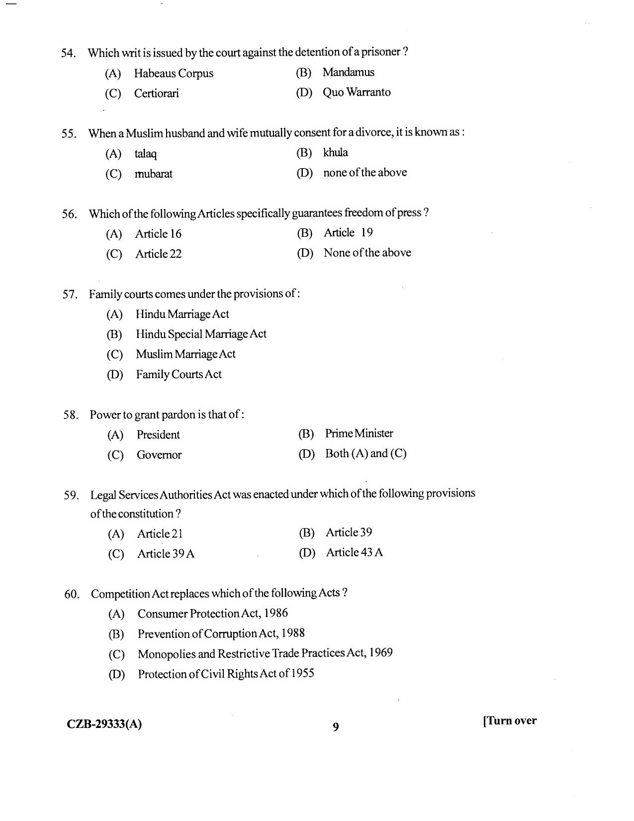 KUET 2024 BA LLB Question Paper - Page 59