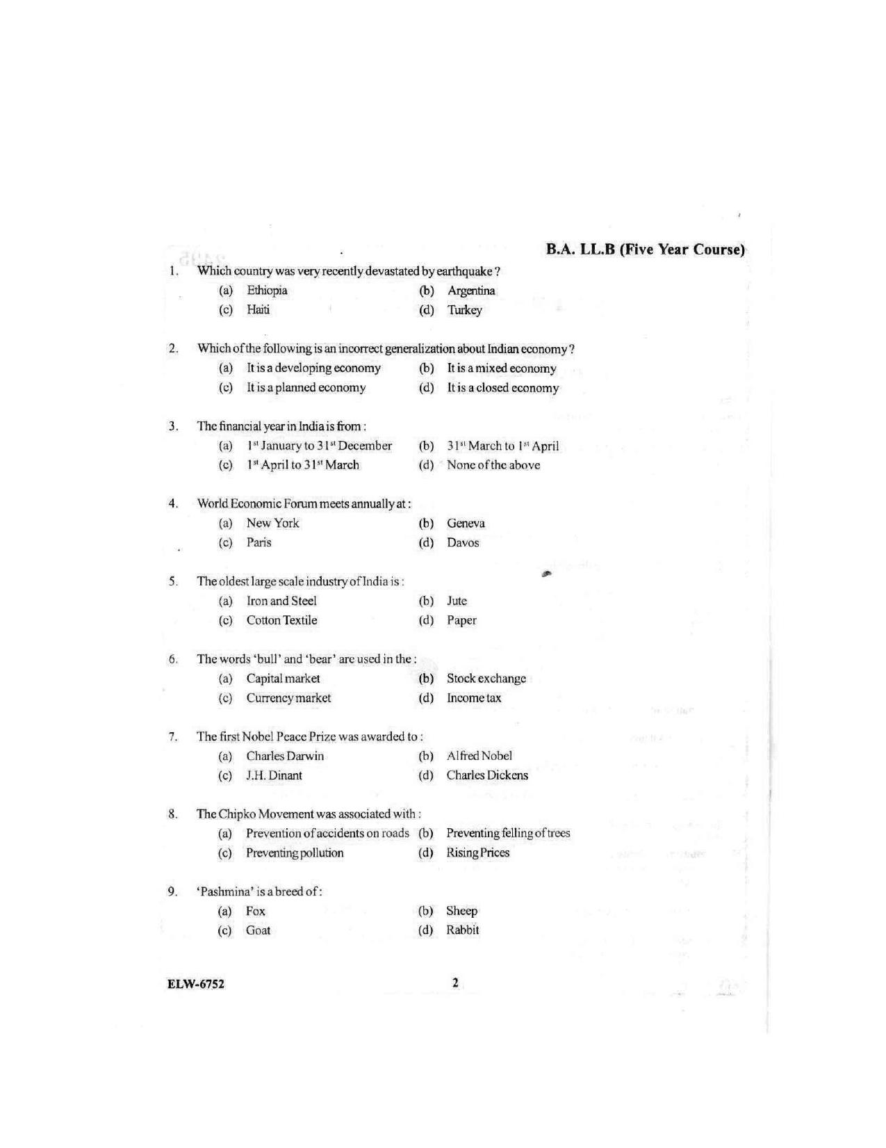 KUET 2024 BA LLB Question Paper - Page 69
