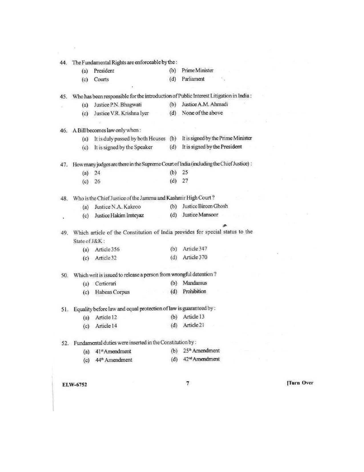 KUET 2024 BA LLB Question Paper - Page 73