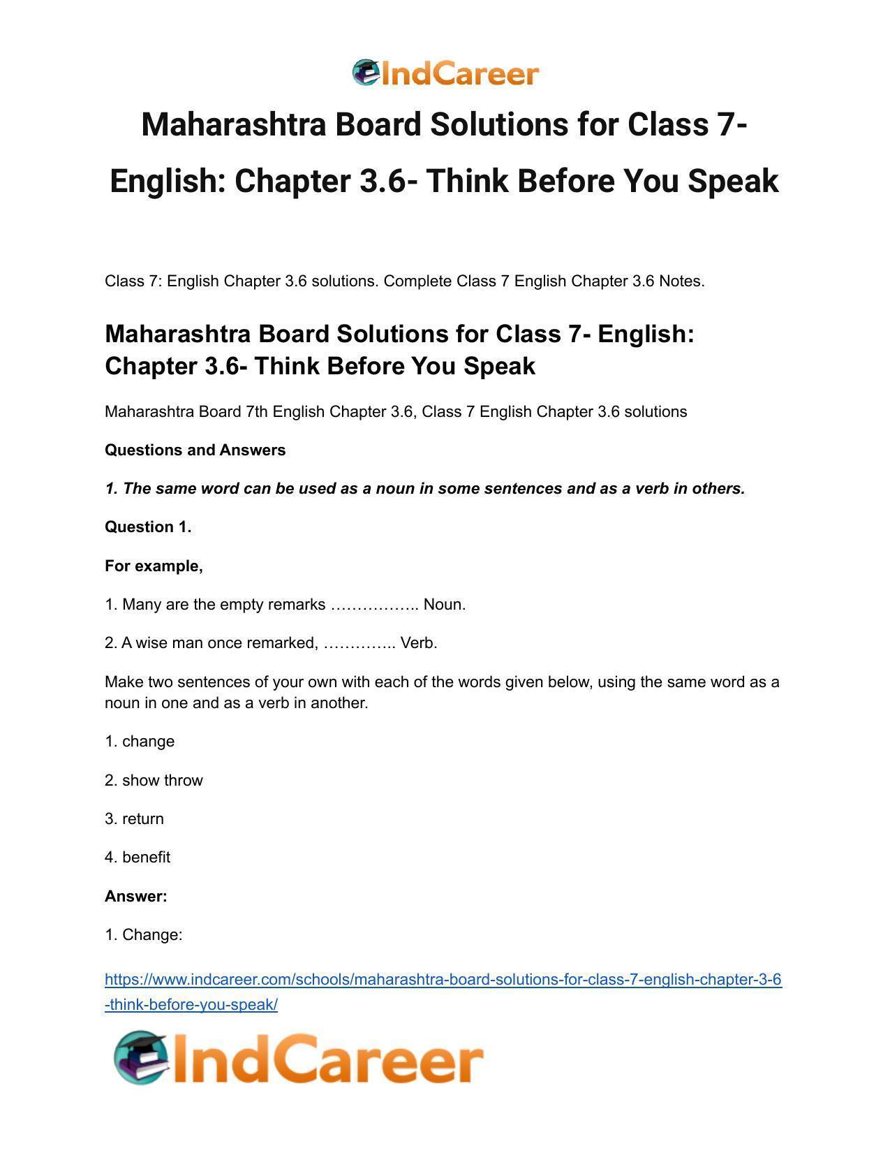 Maharashtra Board Solutions for Class 7- English: Chapter 3.6- Think Before You Speak - Page 2