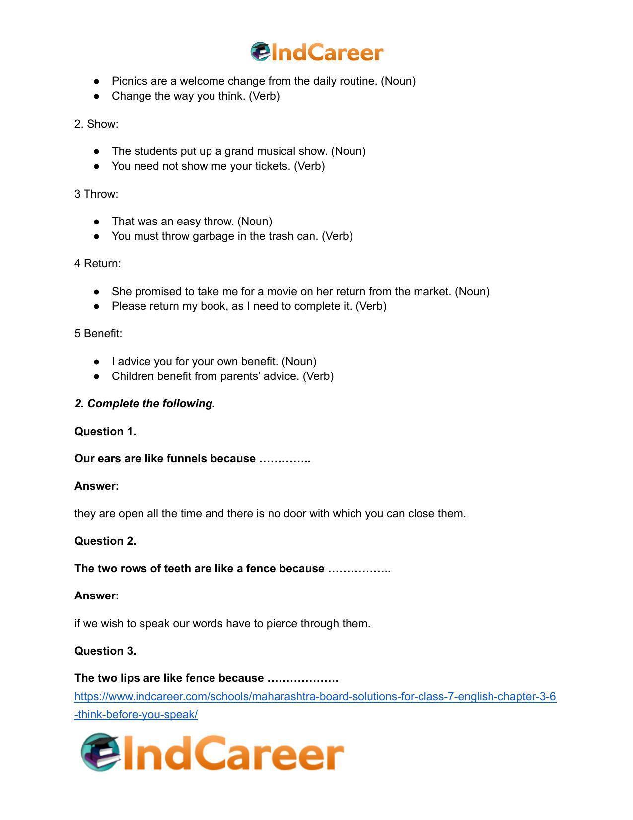 Maharashtra Board Solutions for Class 7- English: Chapter 3.6- Think Before You Speak - Page 3