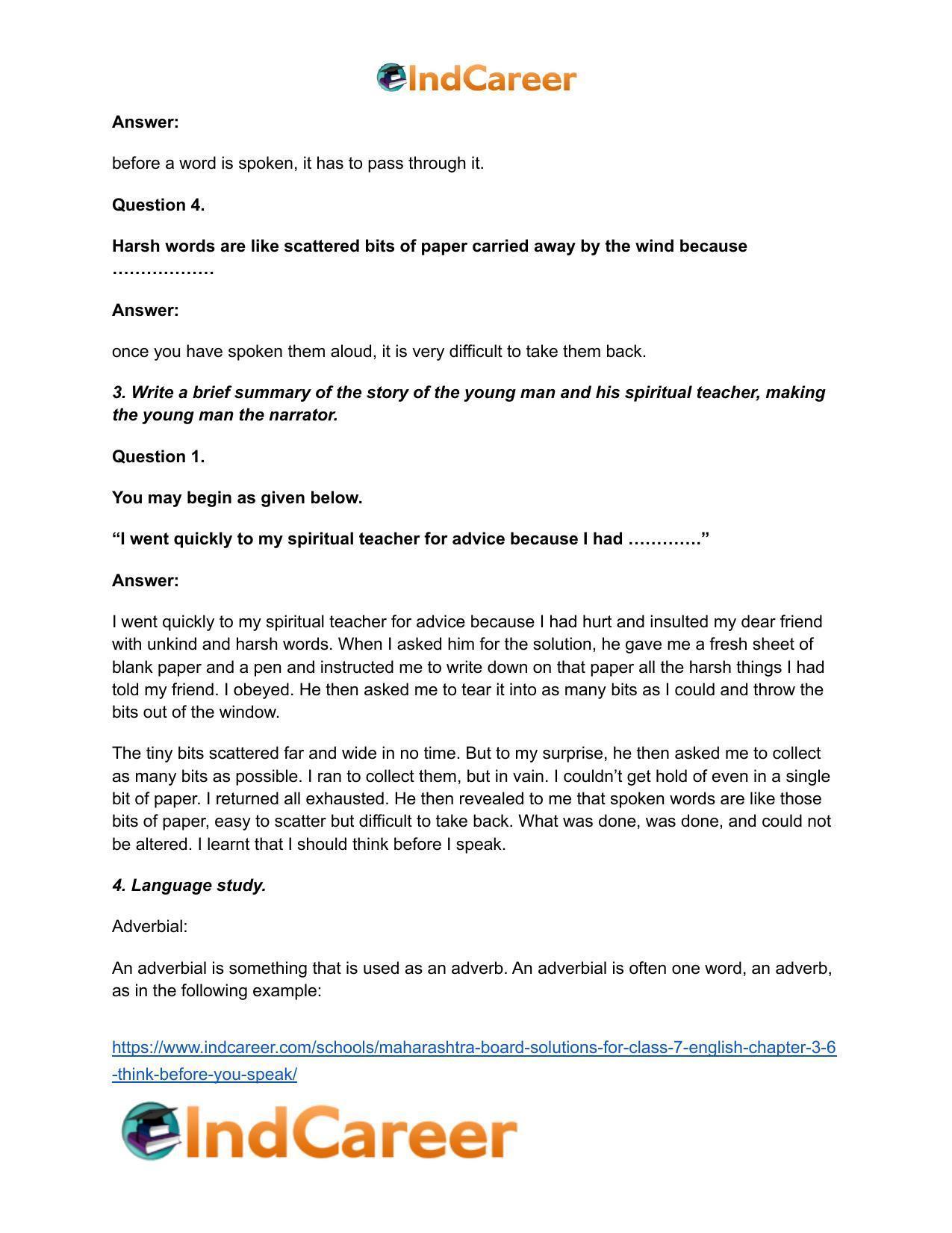 Maharashtra Board Solutions for Class 7- English: Chapter 3.6- Think Before You Speak - Page 4