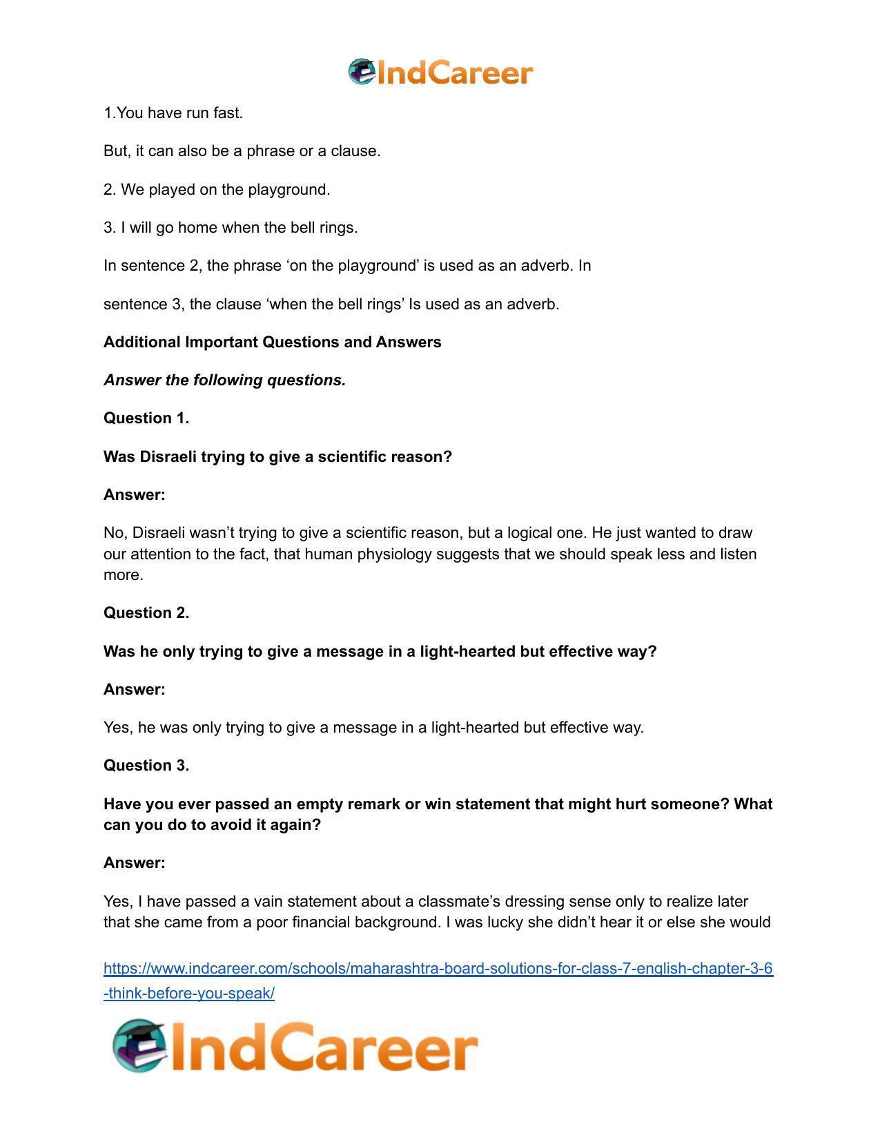 Maharashtra Board Solutions for Class 7- English: Chapter 3.6- Think Before You Speak - Page 5