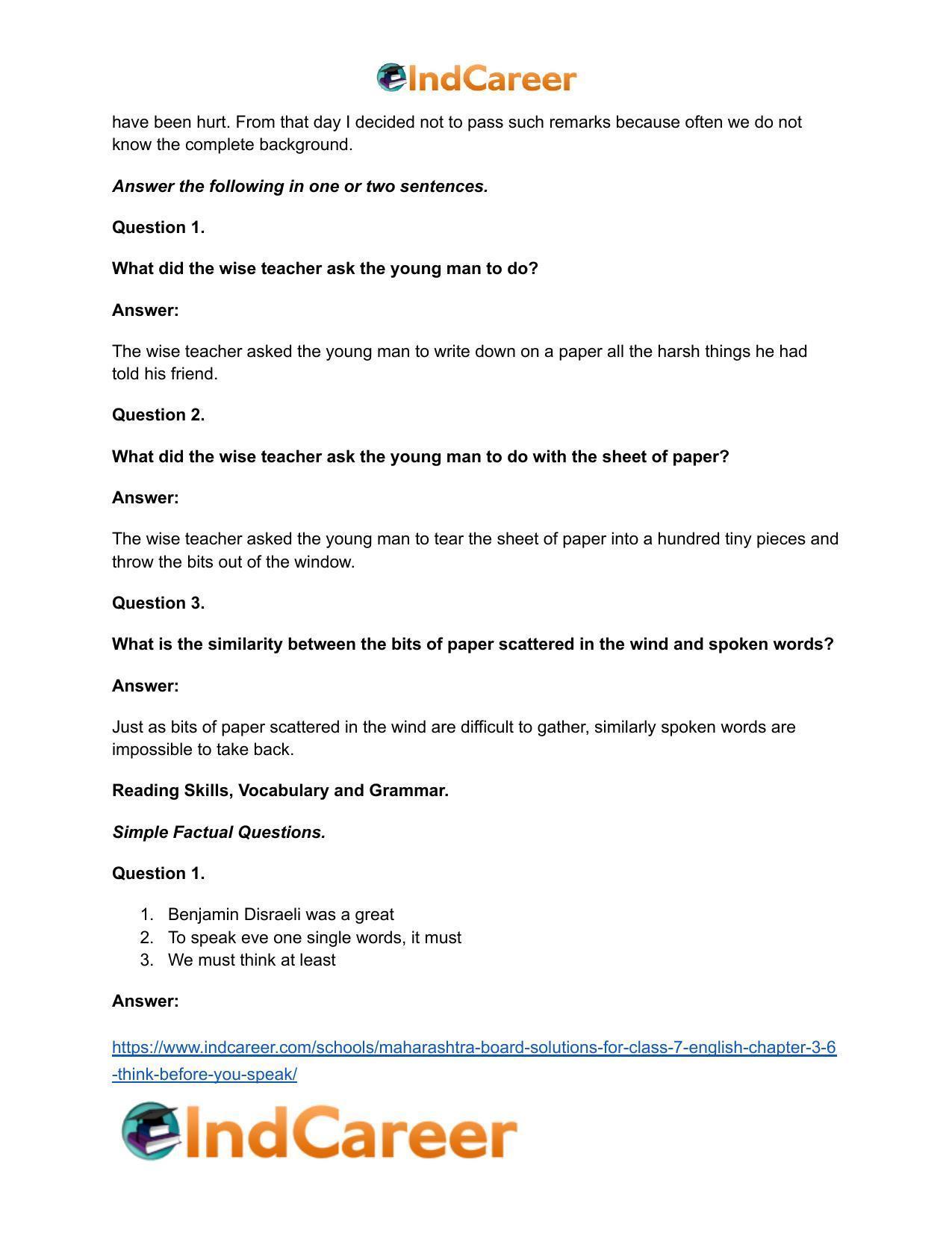 Maharashtra Board Solutions for Class 7- English: Chapter 3.6- Think Before You Speak - Page 6