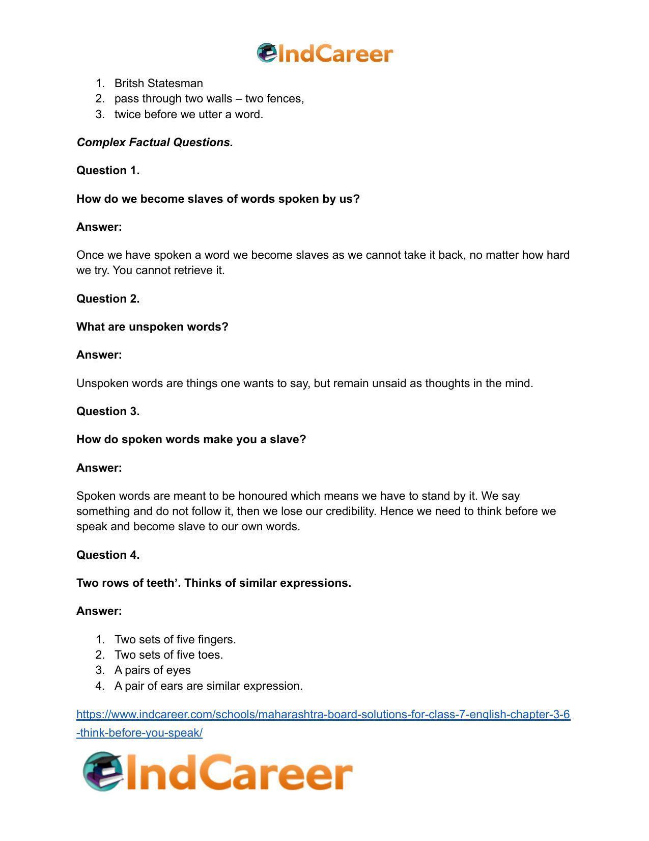 Maharashtra Board Solutions for Class 7- English: Chapter 3.6- Think Before You Speak - Page 7