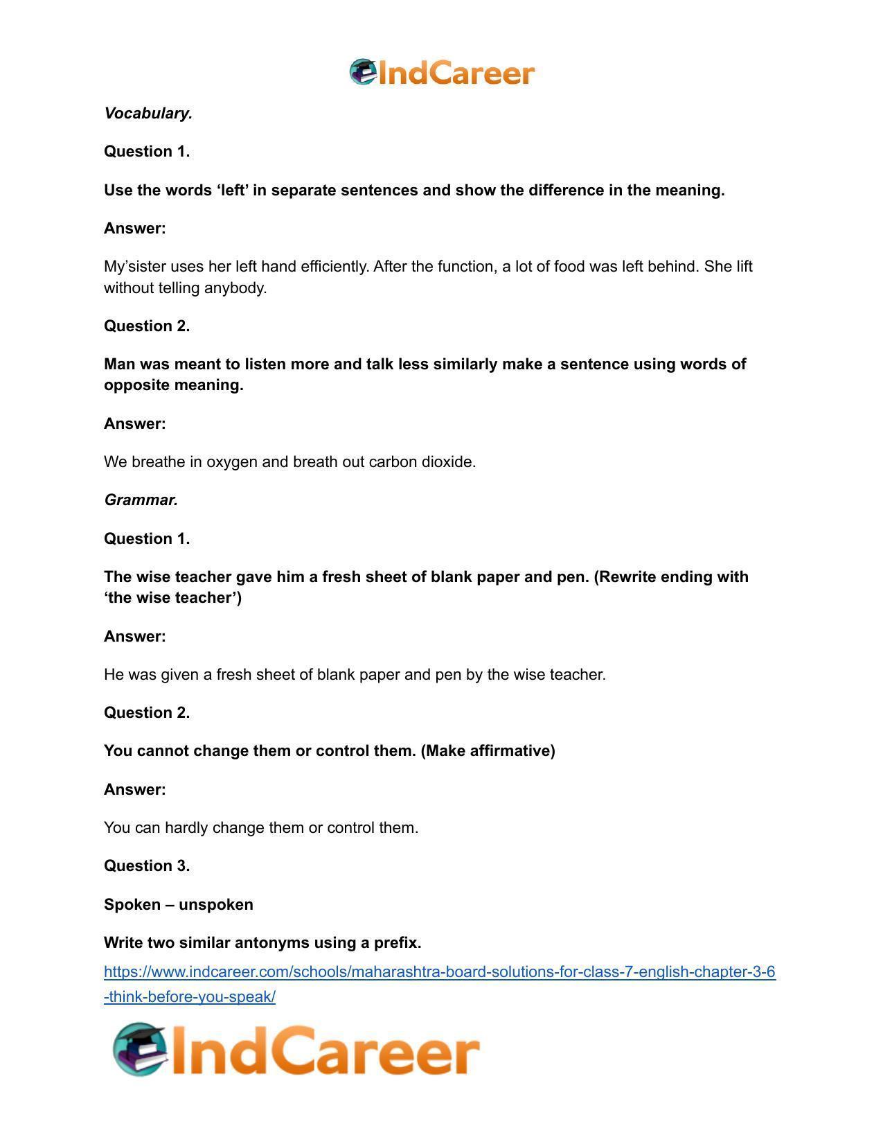 Maharashtra Board Solutions for Class 7- English: Chapter 3.6- Think Before You Speak - Page 8