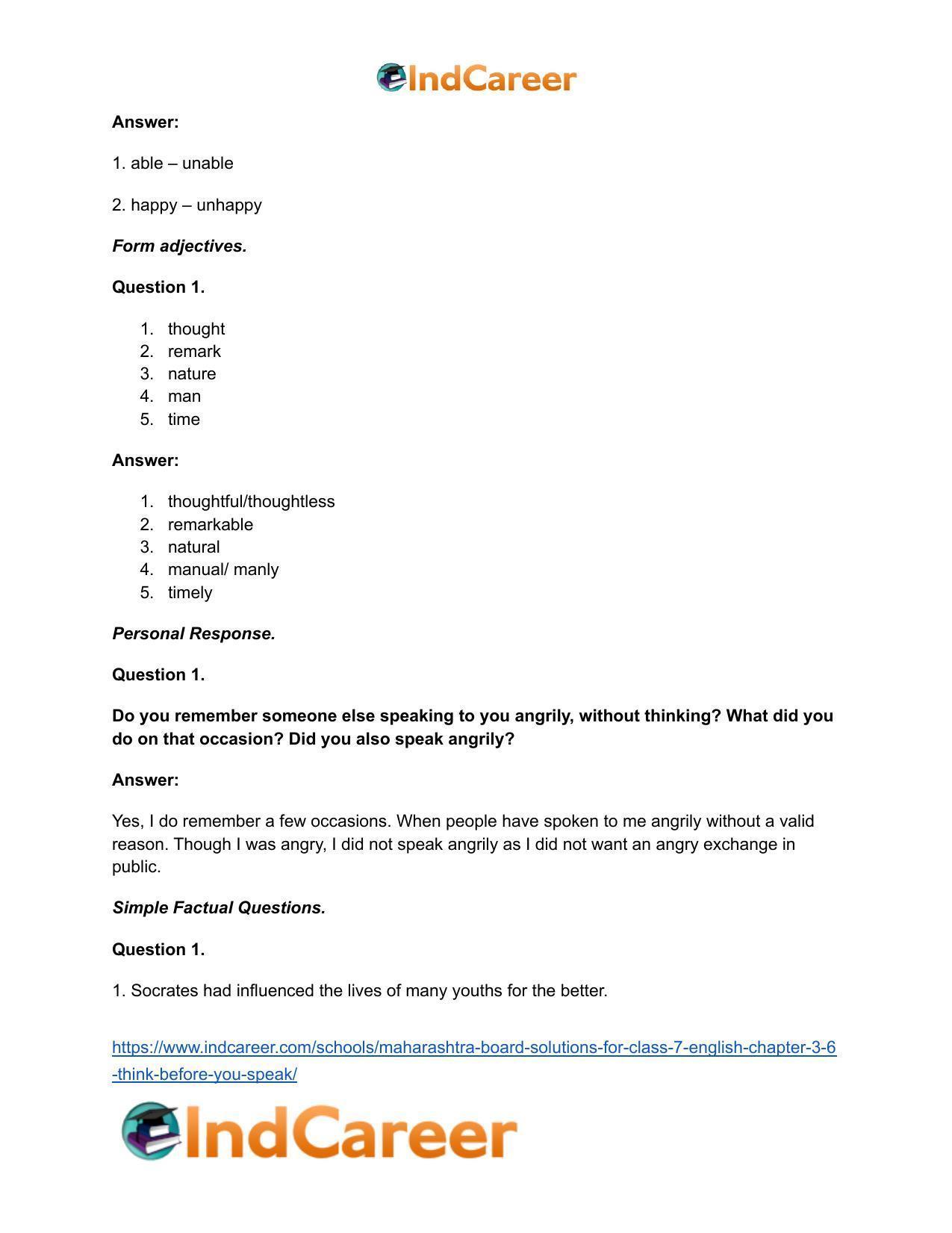 Maharashtra Board Solutions for Class 7- English: Chapter 3.6- Think Before You Speak - Page 9
