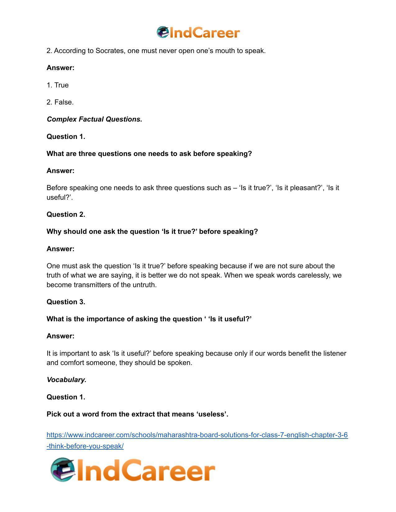 Maharashtra Board Solutions for Class 7- English: Chapter 3.6- Think Before You Speak - Page 10
