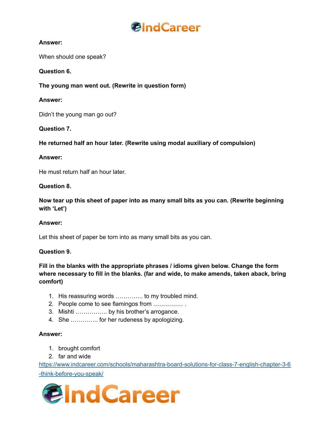 Maharashtra Board Solutions for Class 7- English: Chapter 3.6- Think Before You Speak - Page 13