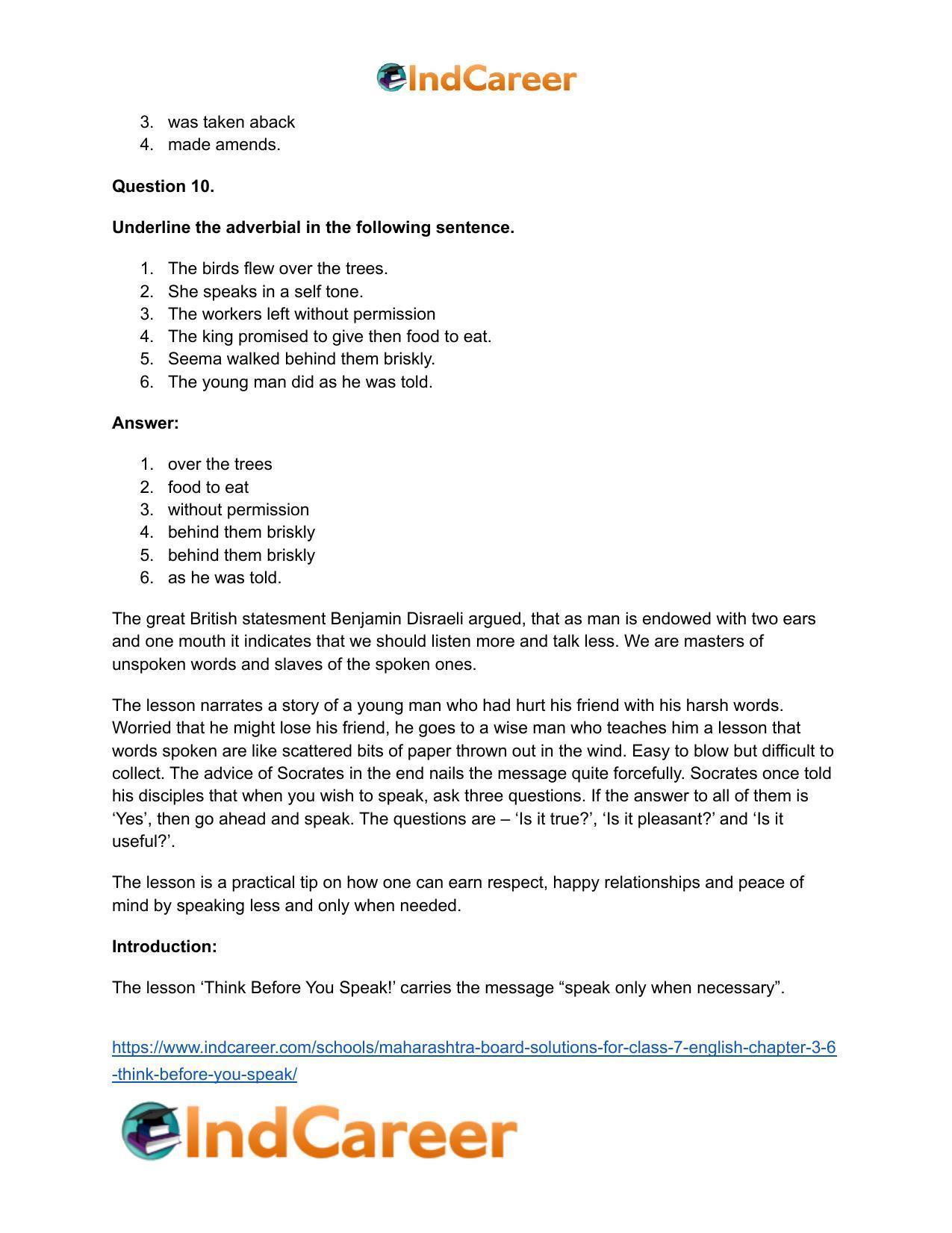 Maharashtra Board Solutions for Class 7- English: Chapter 3.6- Think Before You Speak - Page 14