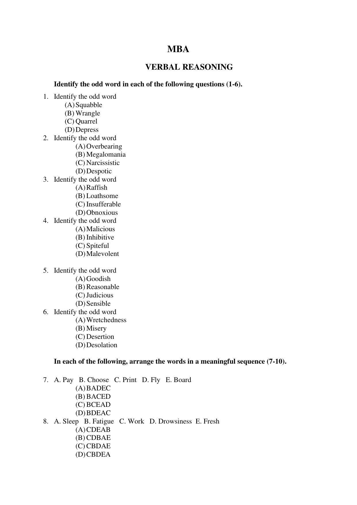 OJEE 2019 MBA Question Paper - Page 1
