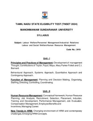 TNSET Syllabus - Labour Welfare/ Personnel Management