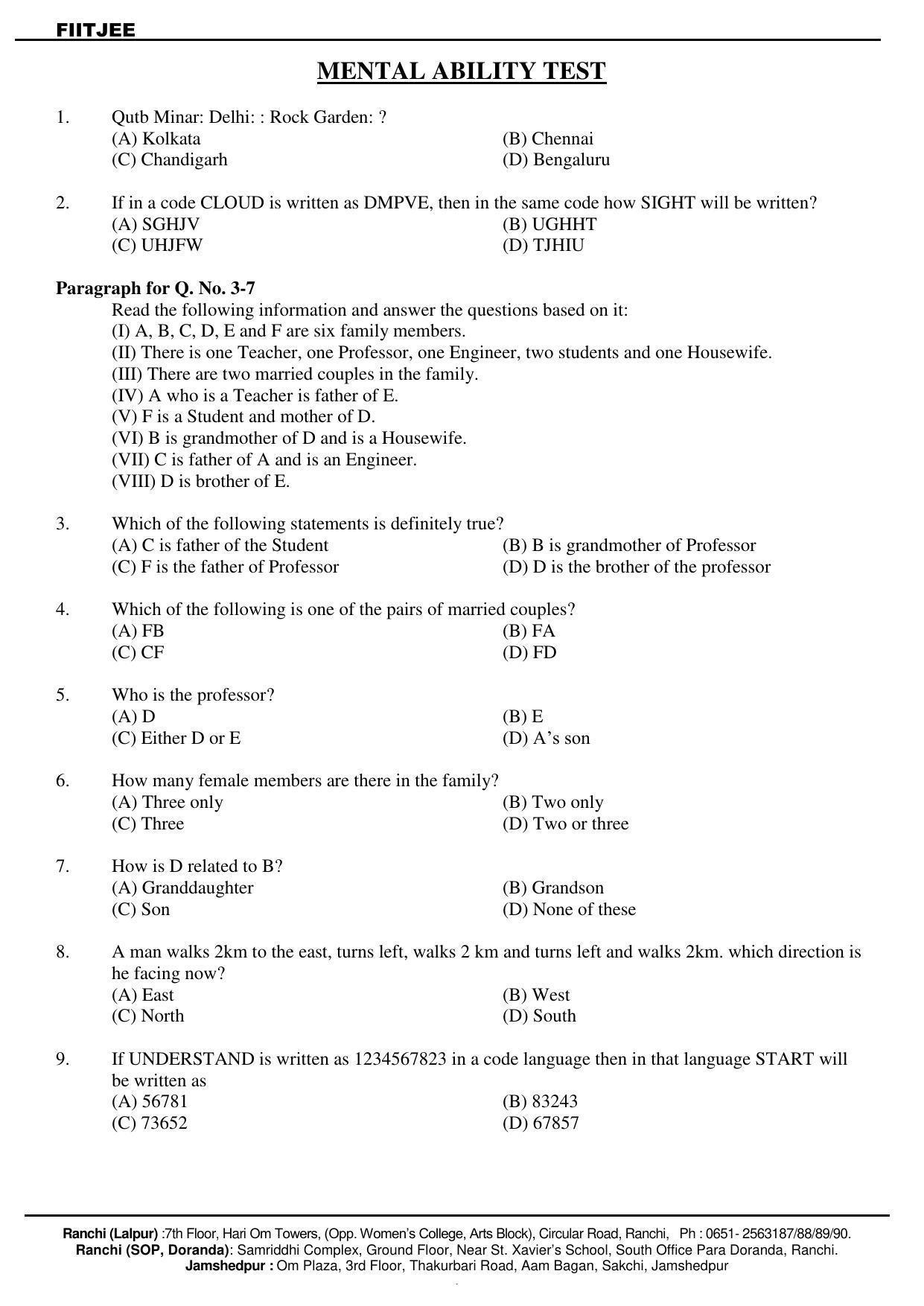 JAC NTSE (MAT & SAT) 2019-2020 Question Paper - Page 2