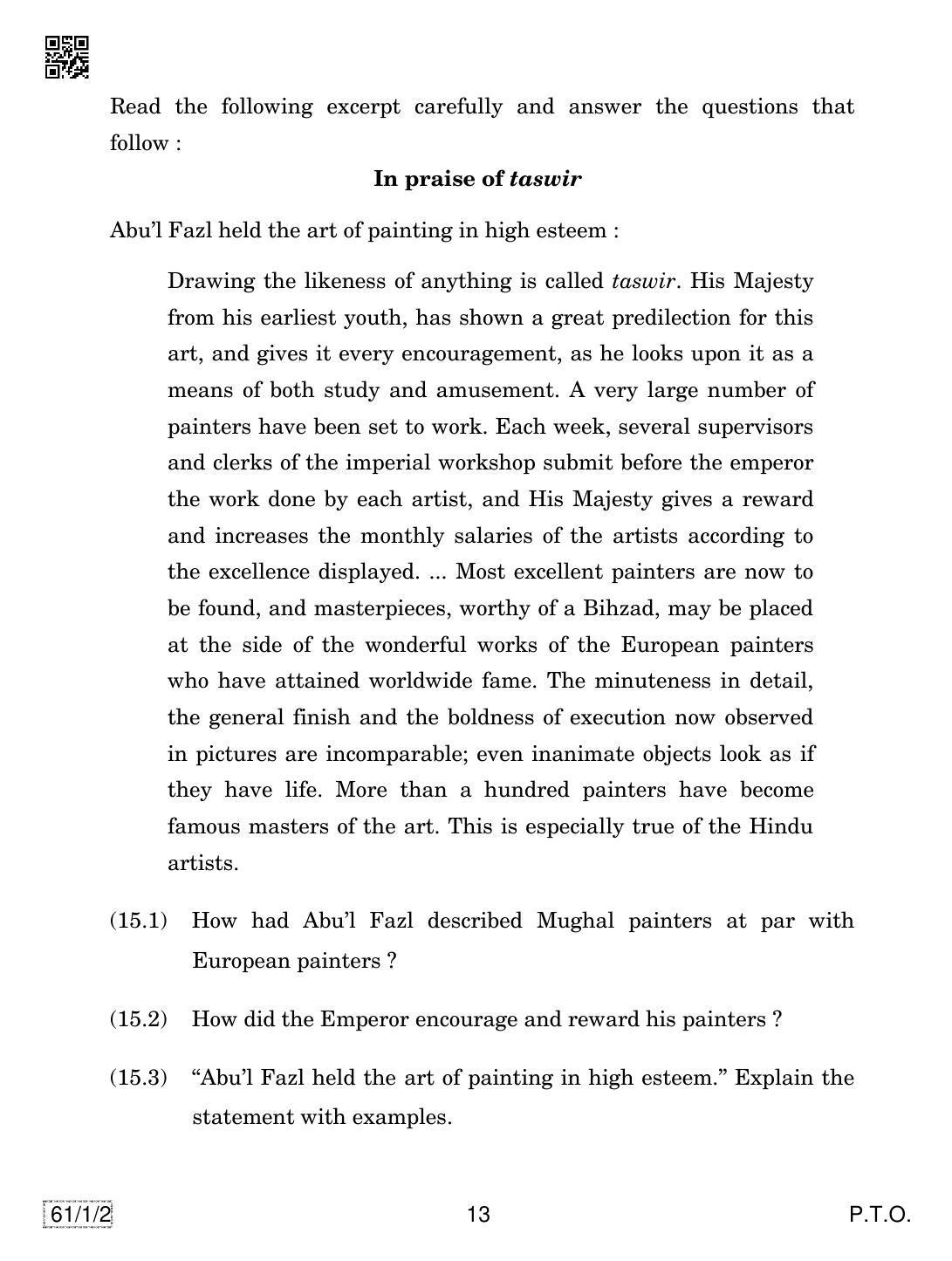 CBSE Class 12 61-1-2 HISTORY 2019 Compartment Question Paper - Page 13