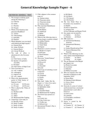 CUET General Knowledge Sample Paper 6