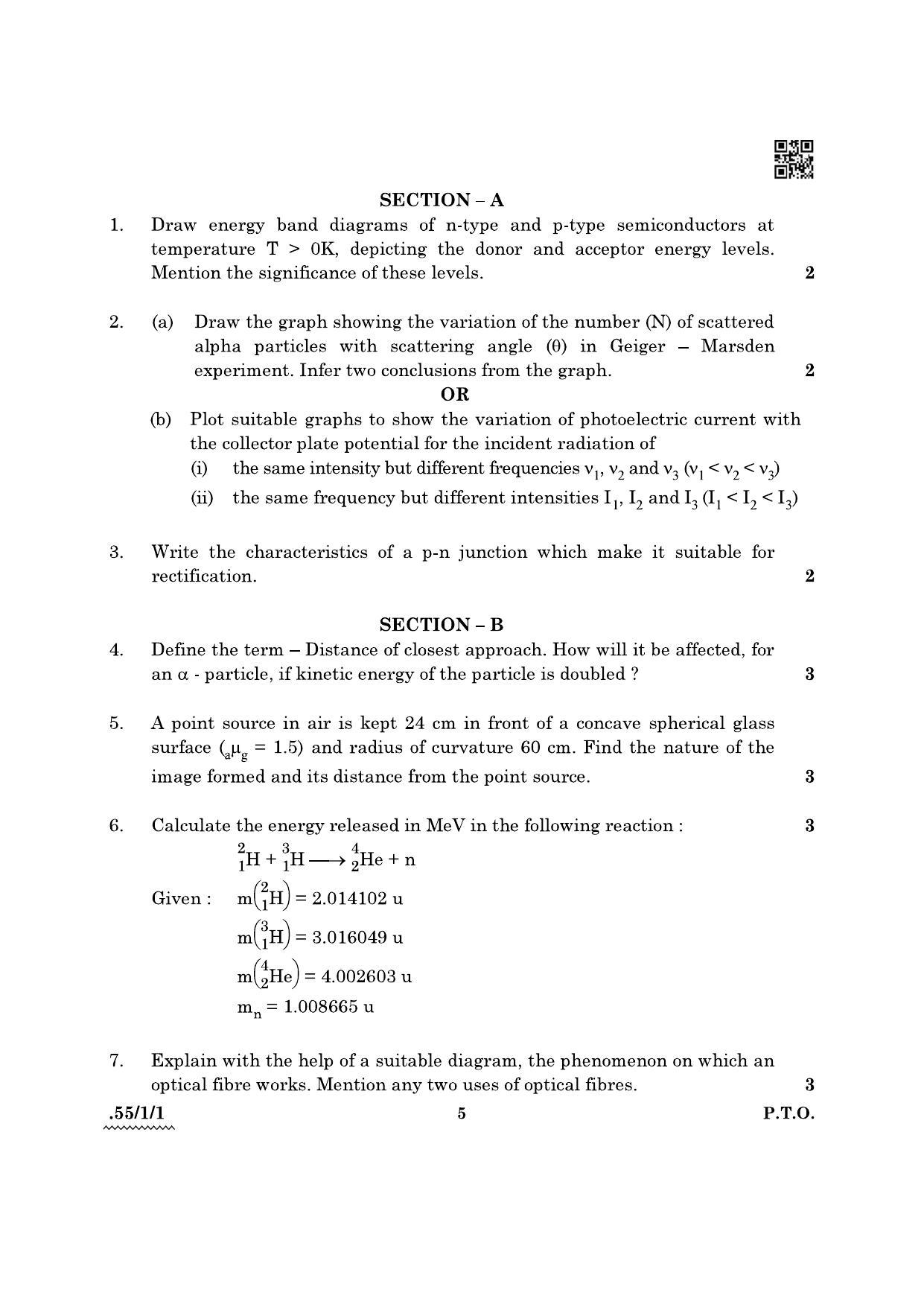 CBSE Class 12 55-1-1 Physics 2022 Question Paper - Page 5