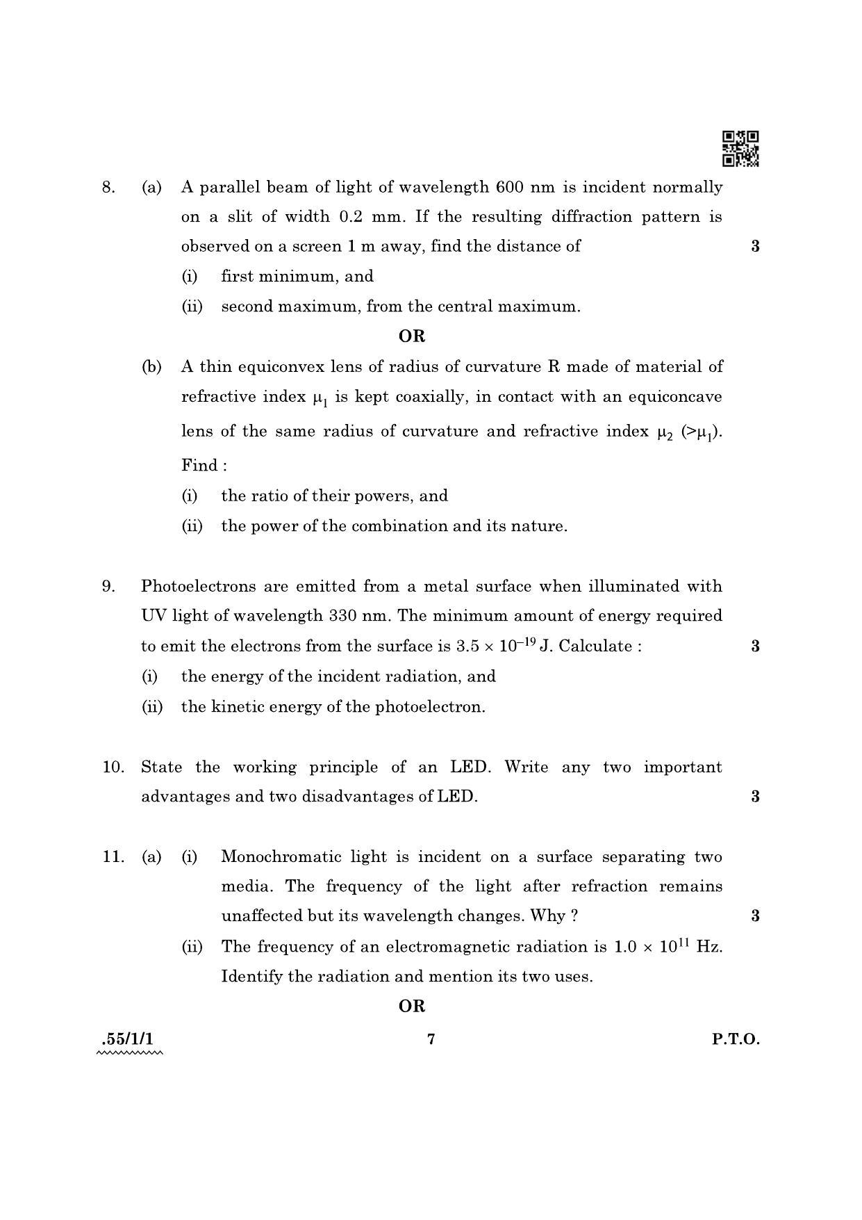 CBSE Class 12 55-1-1 Physics 2022 Question Paper - Page 7