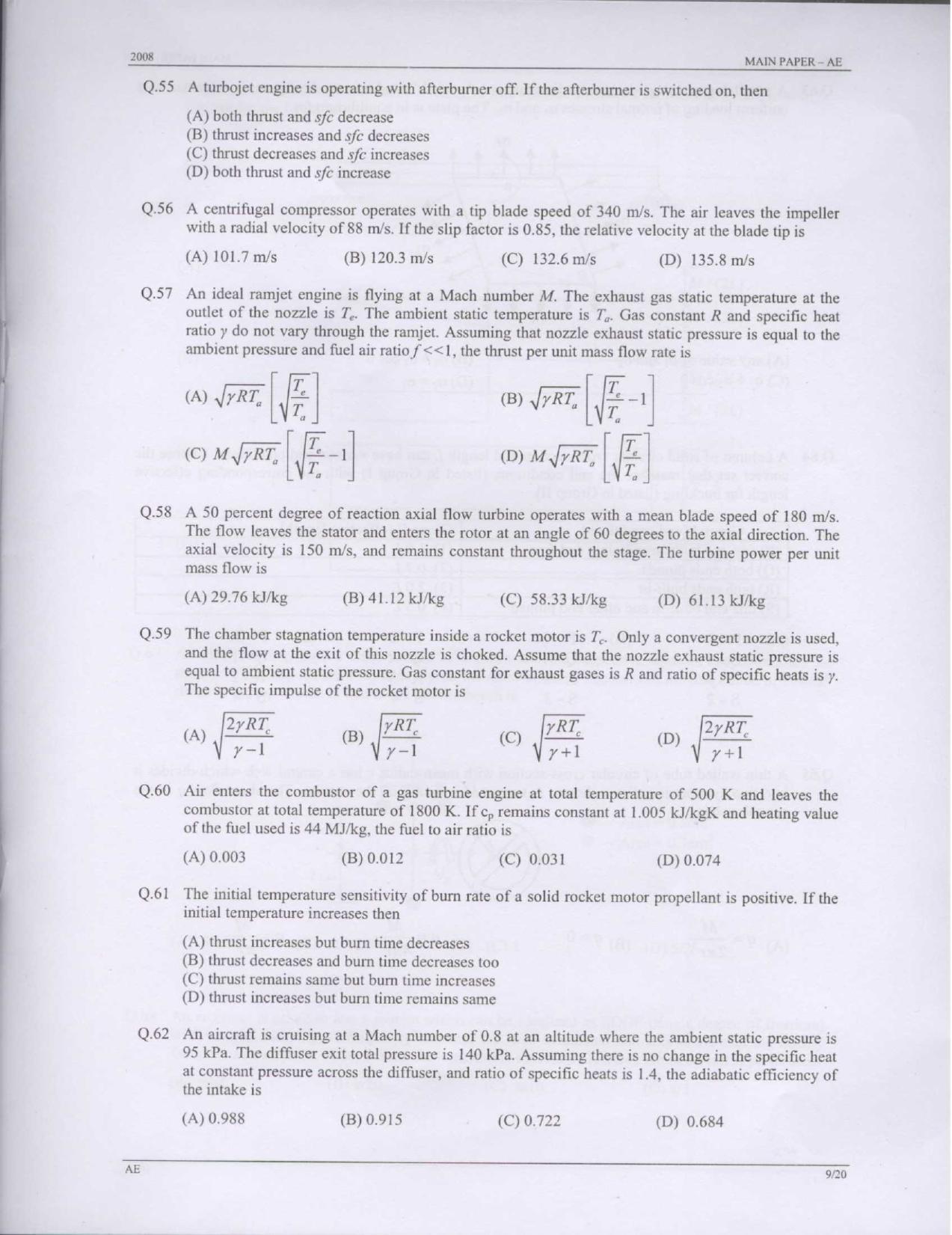 GATE 2008 Aerospace Engineering (AE) Question Paper with Answer Key - Page 9