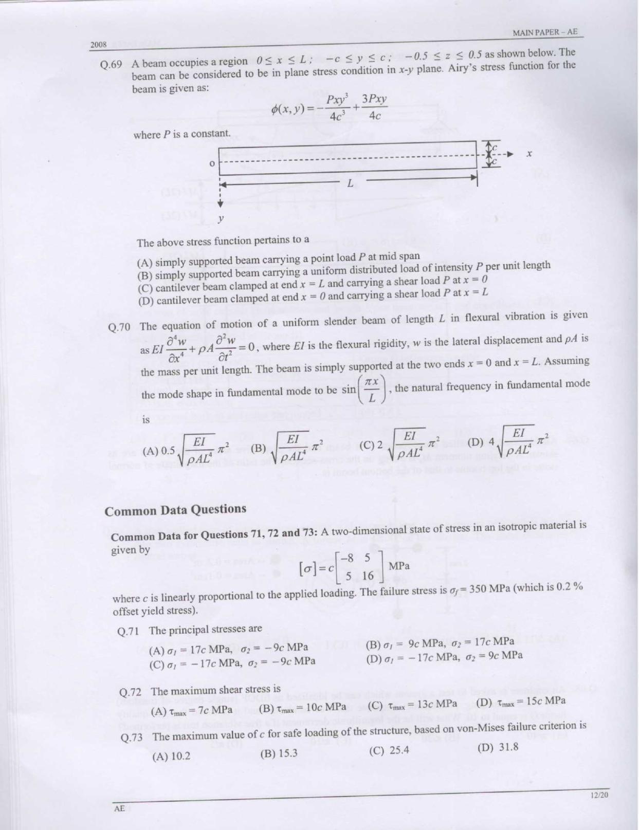GATE 2008 Aerospace Engineering (AE) Question Paper with Answer Key - Page 12