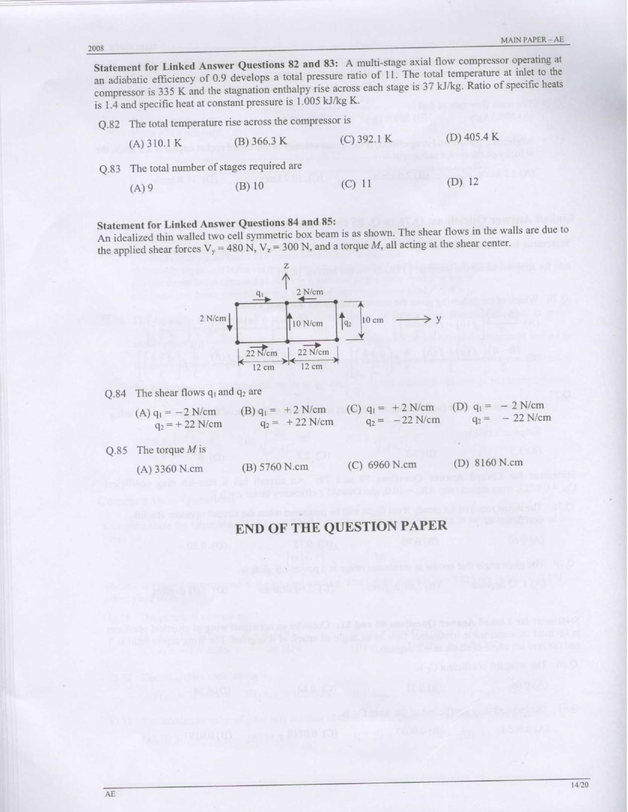 GATE 2008 Aerospace Engineering (AE) Question Paper with Answer Key - Page 14