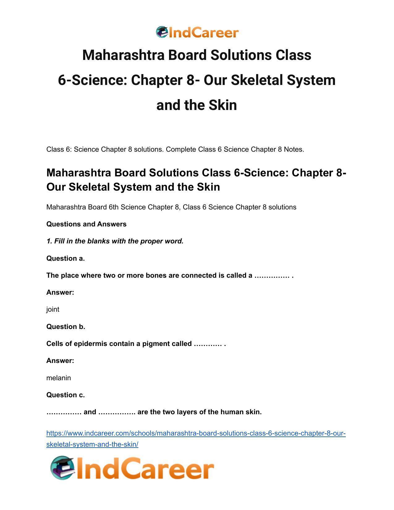 Maharashtra Board Solutions Class 6-Science: Chapter 8- Our Skeletal System and the Skin - Page 2