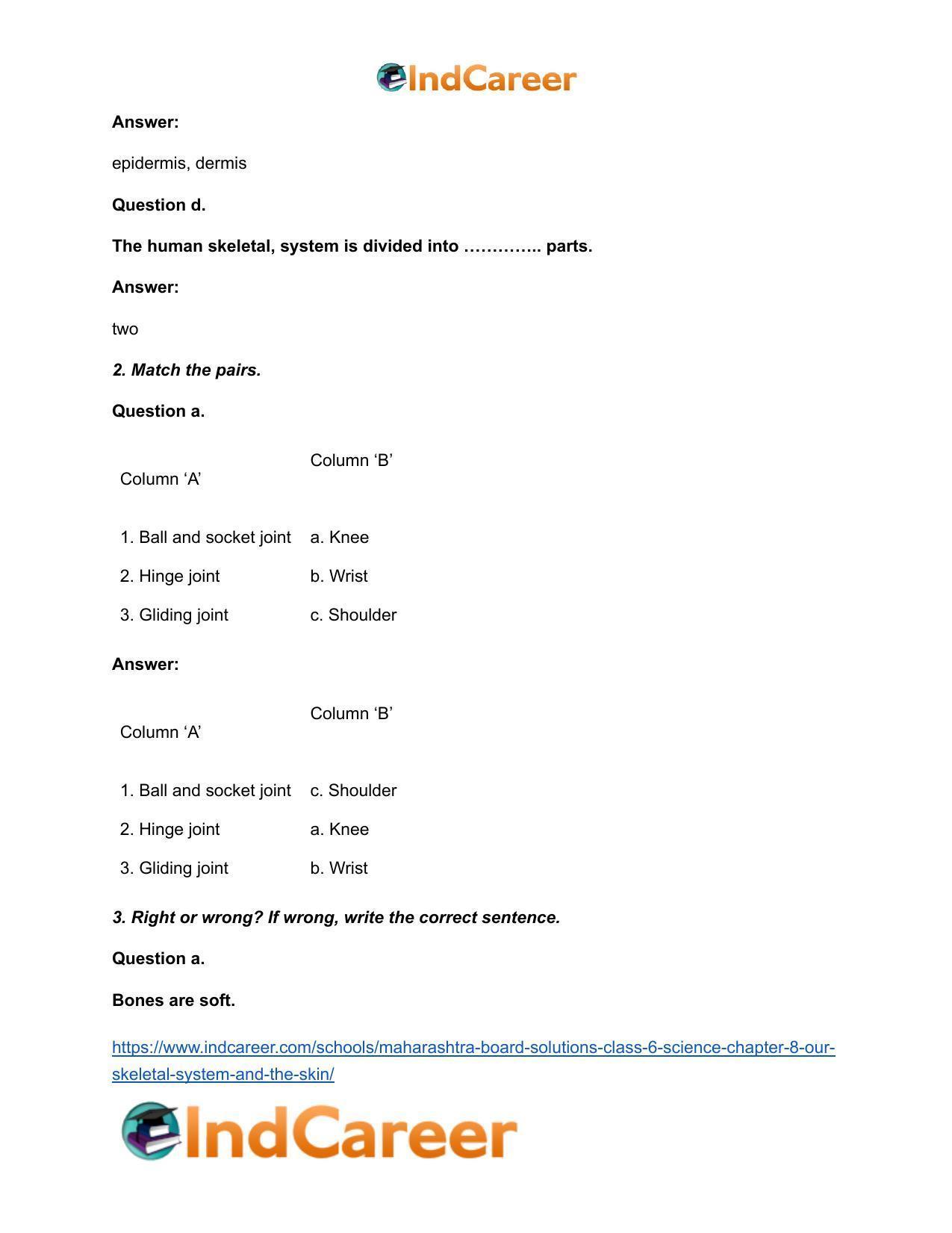 Maharashtra Board Solutions Class 6-Science: Chapter 8- Our Skeletal System and the Skin - Page 3