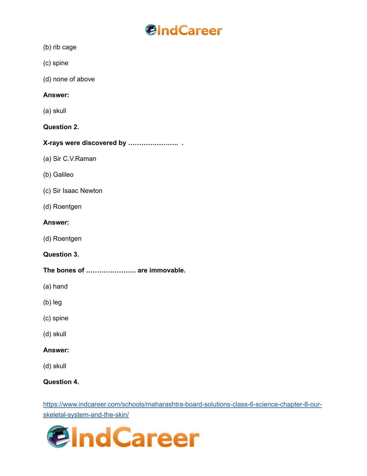 Maharashtra Board Solutions Class 6-Science: Chapter 8- Our Skeletal System and the Skin - Page 10