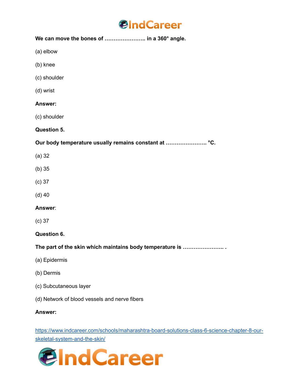 Maharashtra Board Solutions Class 6-Science: Chapter 8- Our Skeletal System and the Skin - Page 11