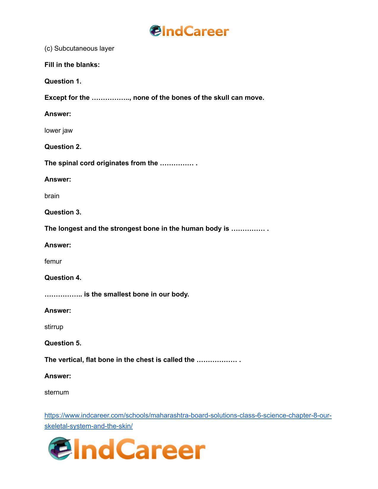 Maharashtra Board Solutions Class 6-Science: Chapter 8- Our Skeletal System and the Skin - Page 12