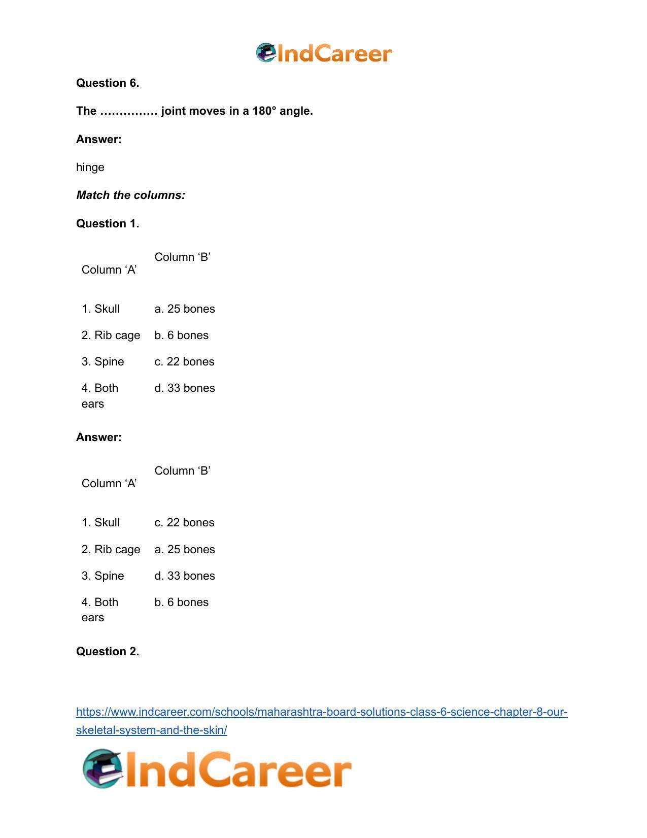 Maharashtra Board Solutions Class 6-Science: Chapter 8- Our Skeletal System and the Skin - Page 13