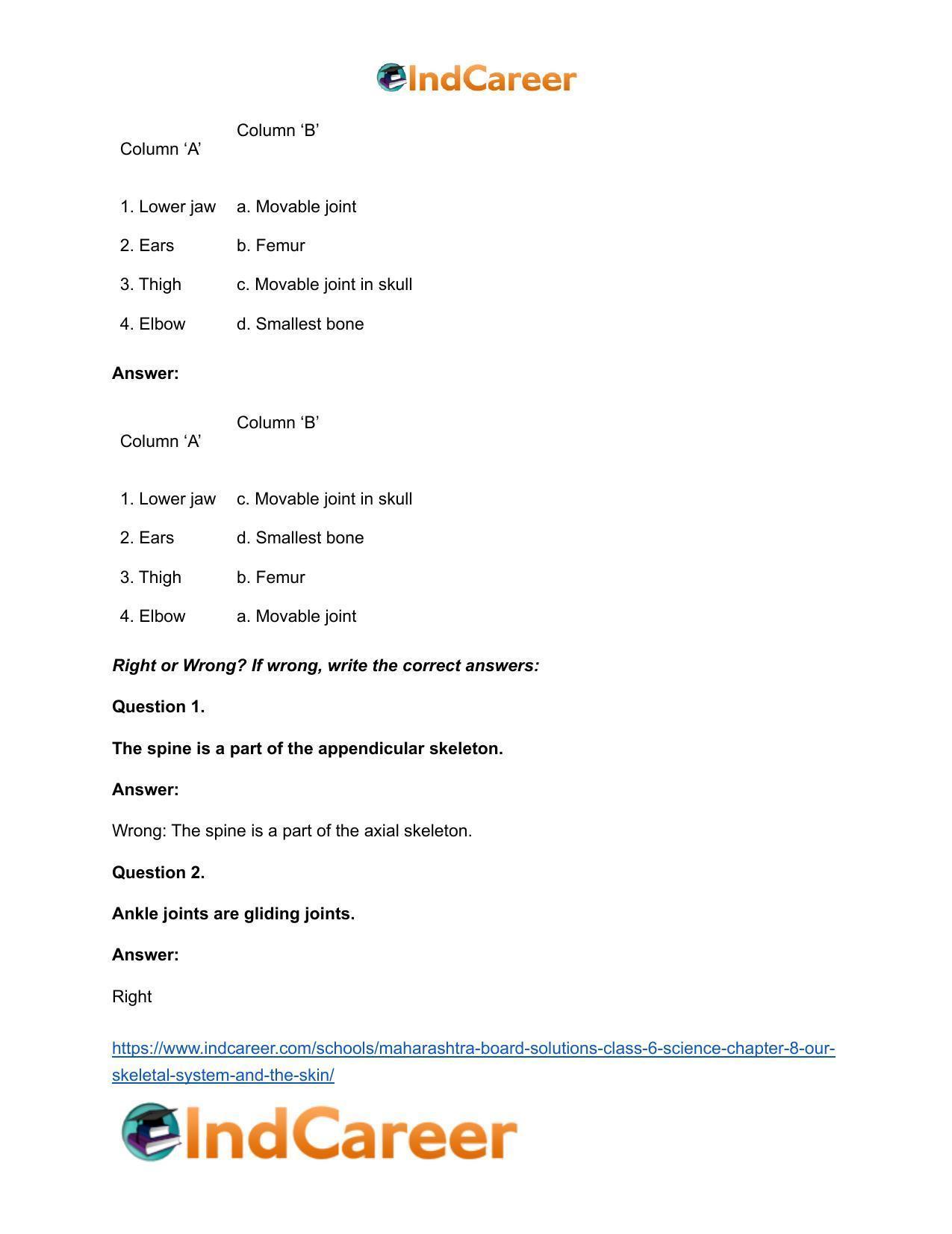 Maharashtra Board Solutions Class 6-Science: Chapter 8- Our Skeletal System and the Skin - Page 14